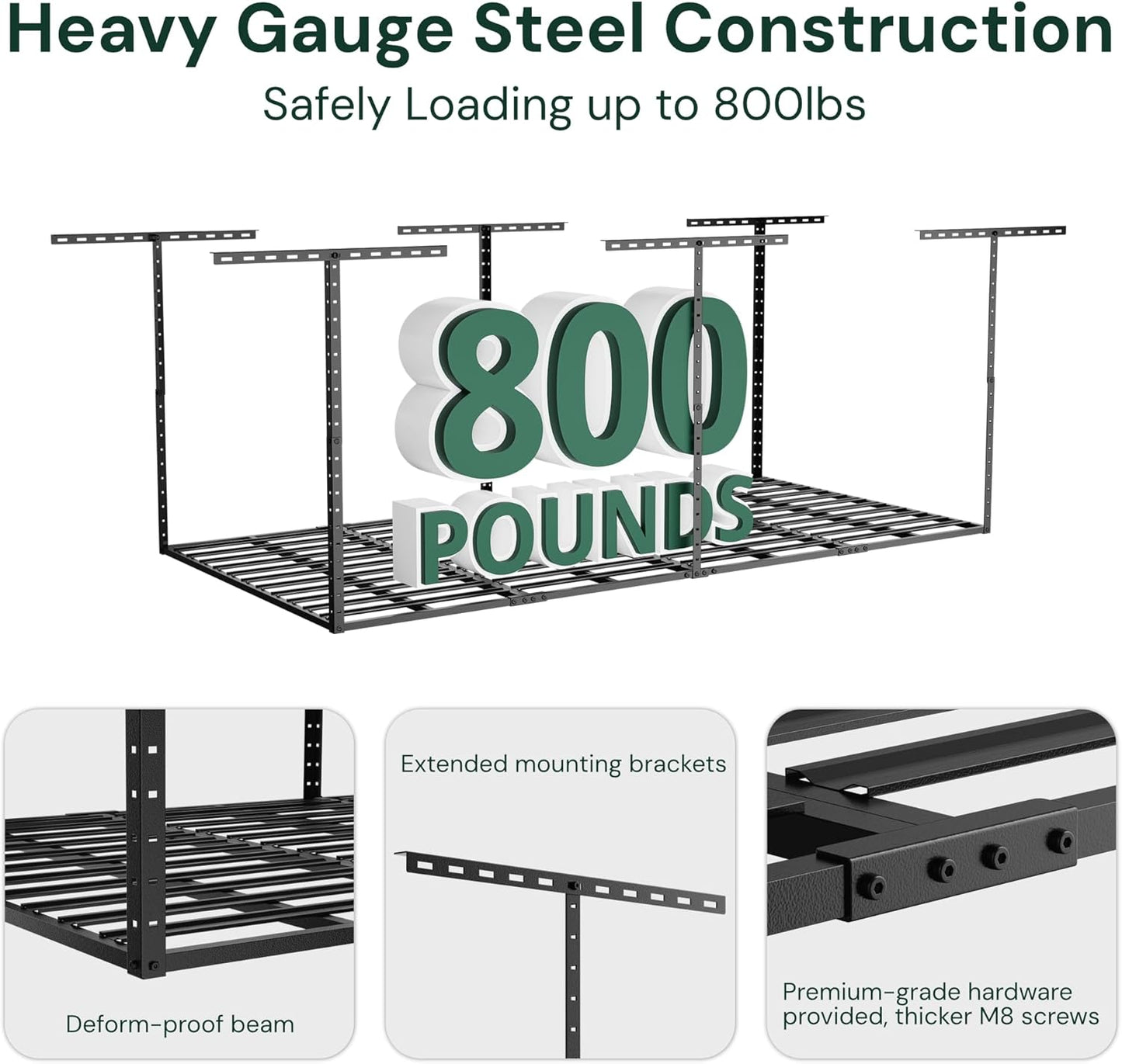 SunsGrove 3x8 Garage Storage Overhead Rack Organization, Adjustable Ceiling Mounted Storage Racks, 800LBS Weight Capacity, 22"-40" Ceiling Dropdown, 2 Pcs, Black