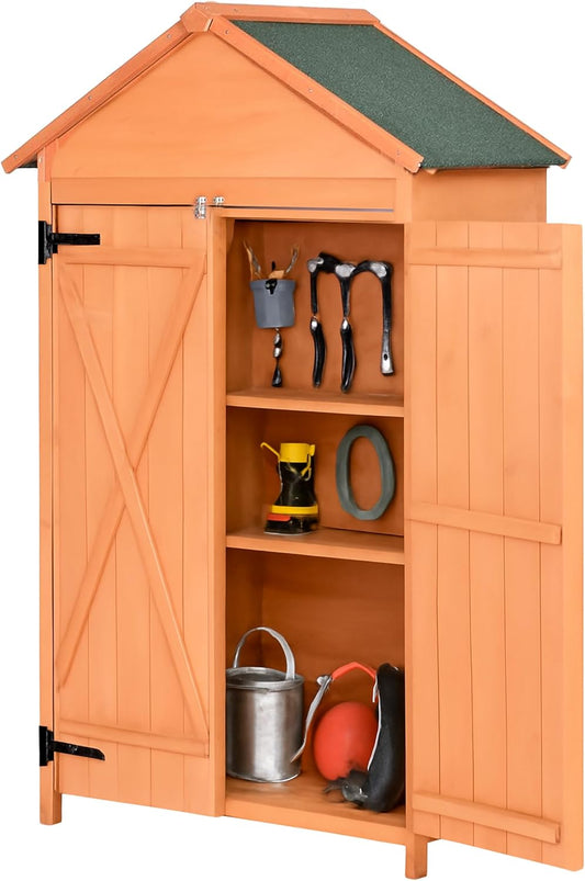 Wooden Tool Shed Large Outdoor Storage Cabinet & Garden Storage Shed with Lockable Doors, Heavy Duty Waterproof Construction for Backyard, Patio, Garage, Lawn Organizer