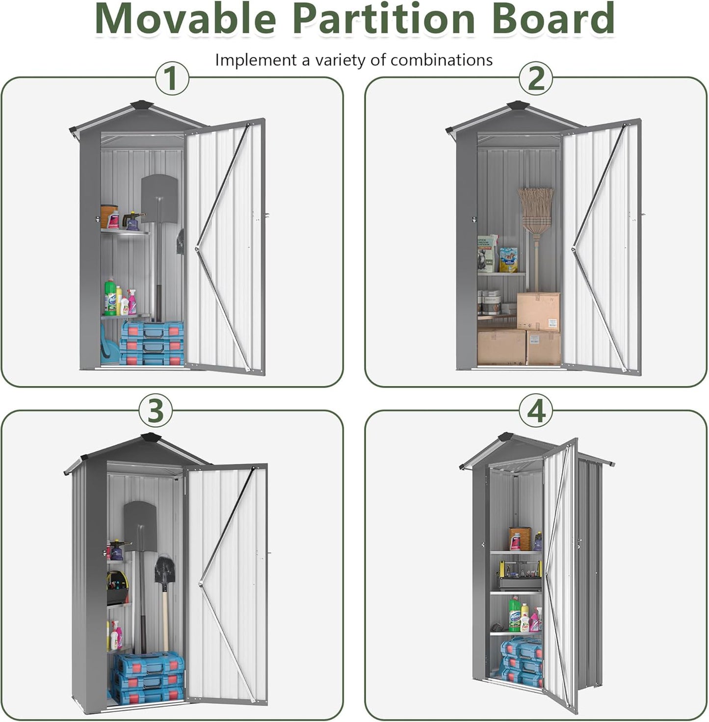 Outdoor Metal Storage Shed, Waterproof Garden Tool Shed with Lock, Galvanized Steel Utility Cabinet, Weather-Resistant Storage Locker for Backyard, Patio, Garage Tools Organization (Black)