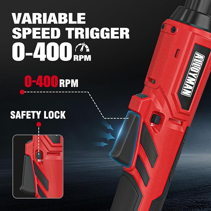 Alloyman 3/8" Cordless Ratchet Wrench Set, 44FT-LBS(60N.m) Electric Ratchet, 2 X 20V Chargeable Power Ratchet Wrench Set with Variable Speed, LED Light, 6 Sockets, 1/4" Adapter, 3" Extension Rod