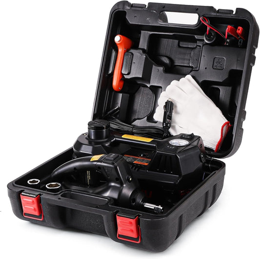 STANDTALL Electric Car Jack Kit 5 Ton 12V Hydraulic Floor Jack with Impact Wrench and Tire Inflator Pump Lift Jack with LED Light for SUV Sedan Truck Road Emergency Tire Change