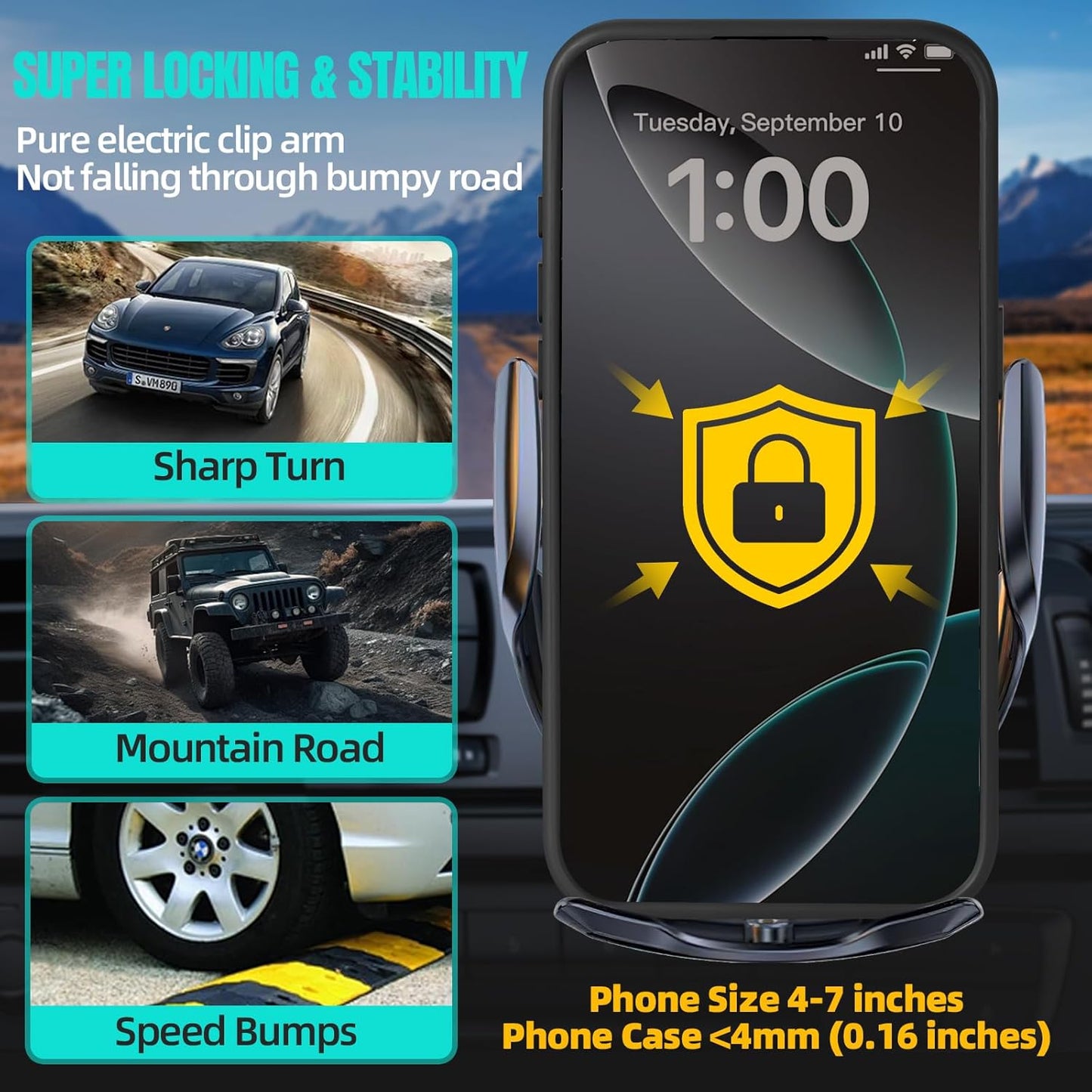 Wireless Car Charger, MAX 15W Fast Charging Auto Clamping, Sensing Phone Holder Mount, fit for iPhone 16 15 14 13 12 Pro Max Xs X, Samsung Galaxy S24 Ultra S23 S22 S21 S20 Note20 (2-Black)