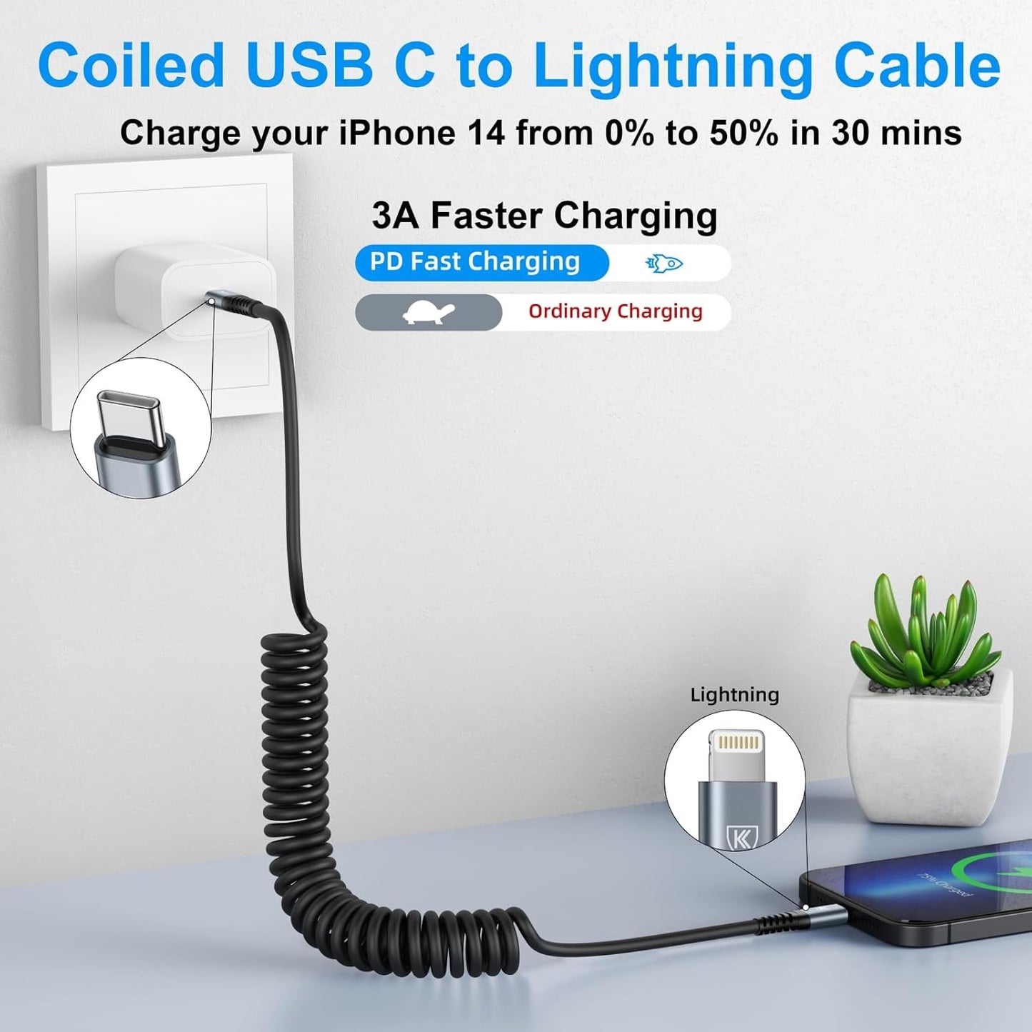 USB C to Lightning Cable [3FT+6FT], 2Pack Coiled iPhone Charger Cable Fast Charging for Car [Apple MFi Certified] Short USBC iPhone Cord Compatible with iPhone14/13/12/11 Pro Max/8/Plus/iPad/CarPlay