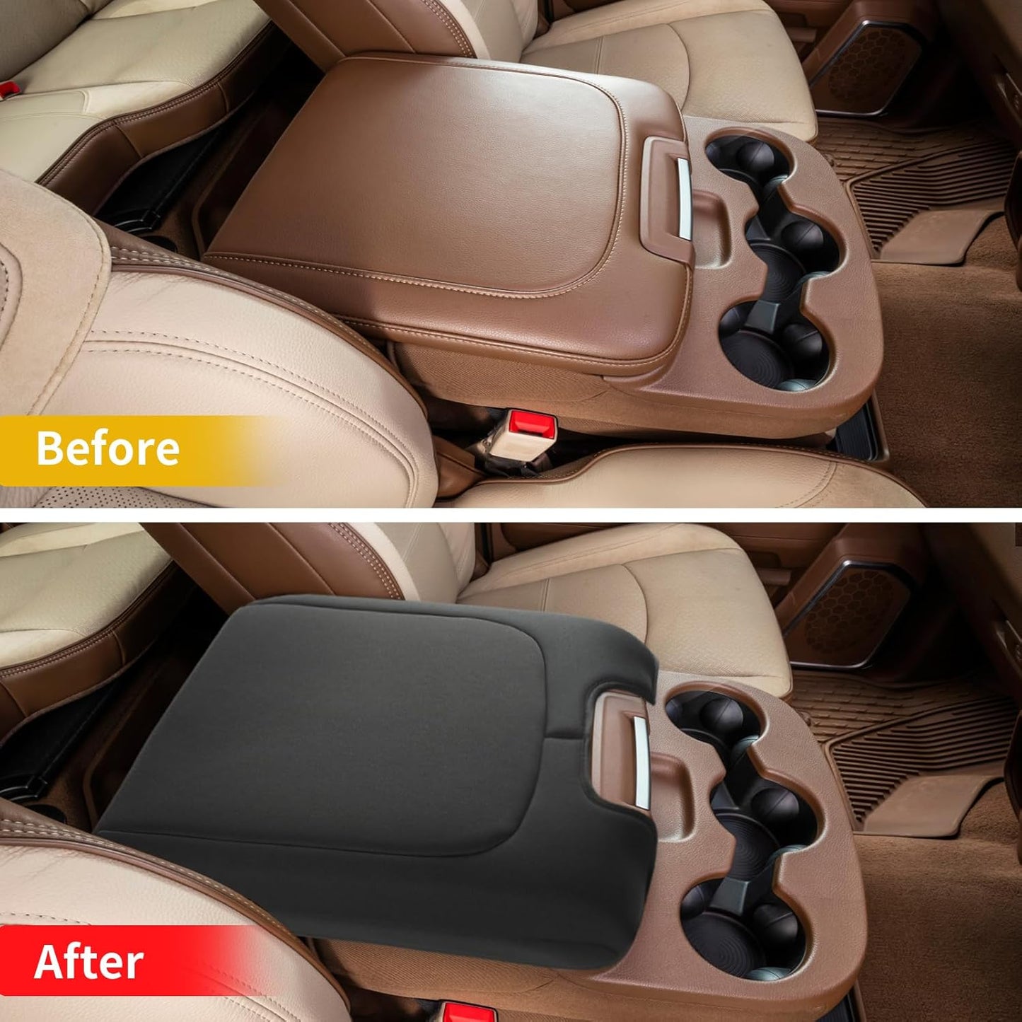 GIANT PANDA Custom Fit Console Cover for 2013-2018 Ram 1500 & 2013-2024 Ram 2500/3500/1500 Classic Model Jump Seat Console - Neoprene Armrest Center Cover - Full Protection - Black