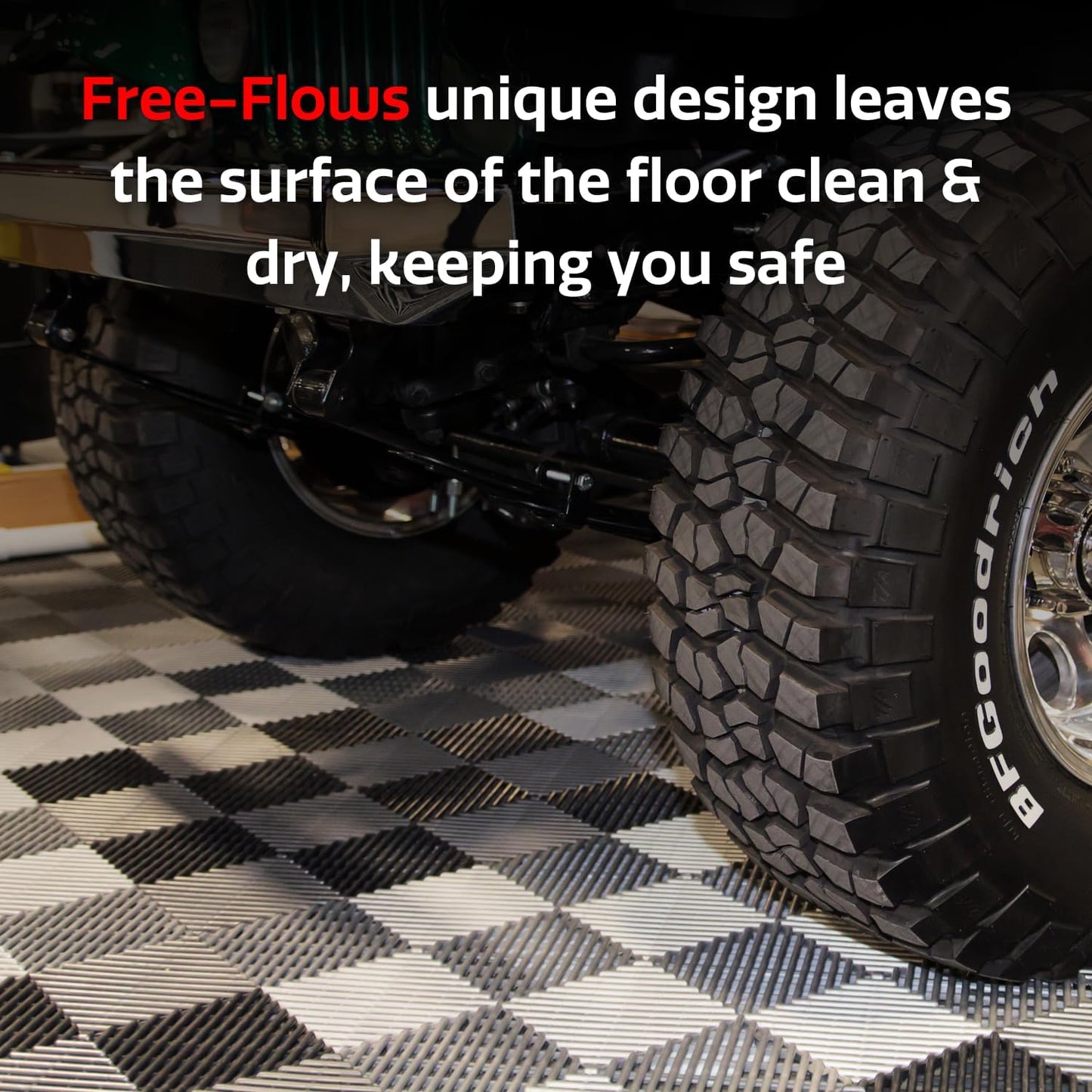 Big Floors RaceDeck Free-Flow Open Rib Self-Draining Design, Durable Copolymer Plastic Interlocking Modular Garage Flooring Tile (Graphite, 12 Pack of 12 x 12" Tiles)