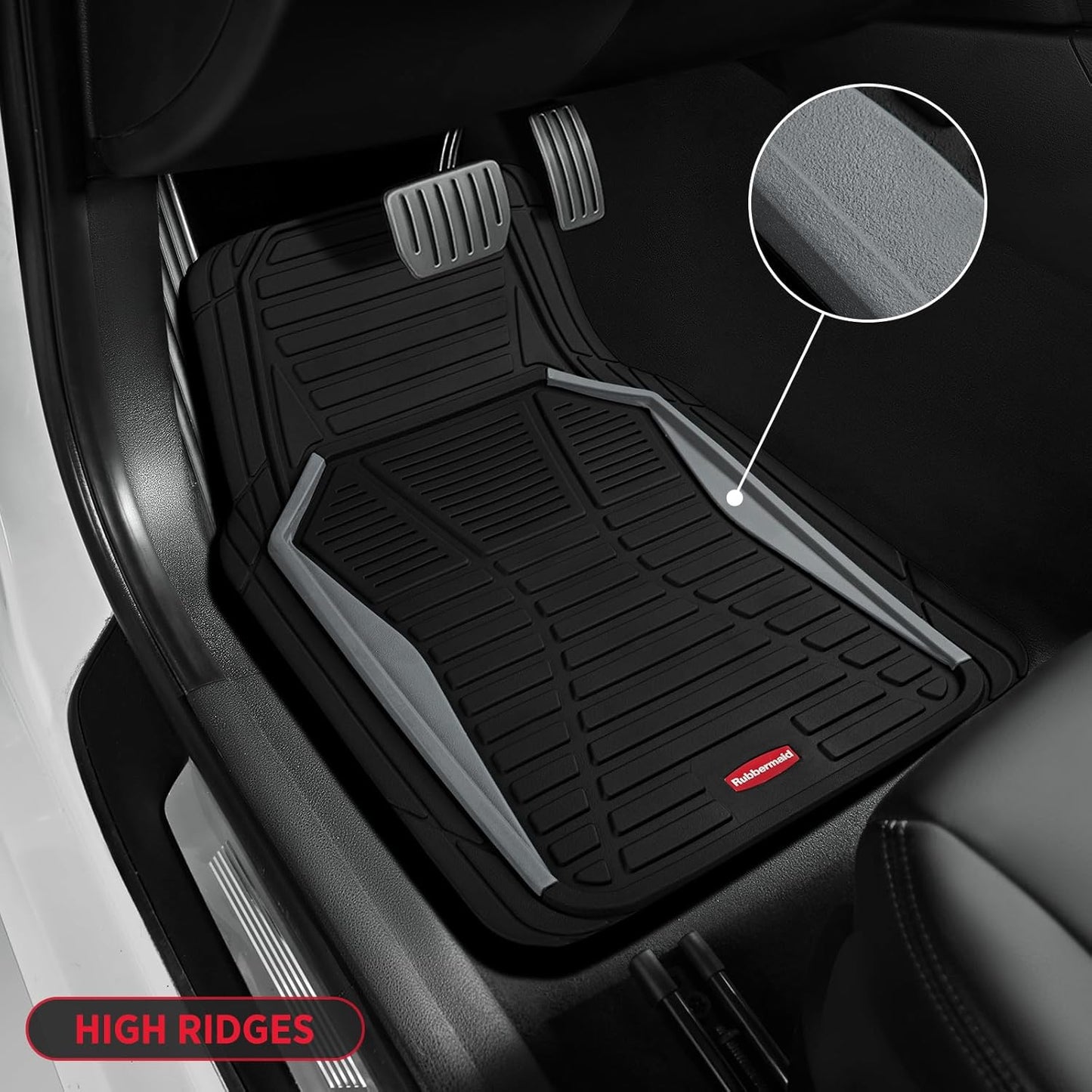 Rubbermaid Car Mat Full Set All-Weather Heavy-Duty 4 Pieces– Trim-to-Fit Universal Car Mats Full Set – Waterproof Rubber Floor Liners for Most Trucks, SUVs, Vans, and Sedans-Gray