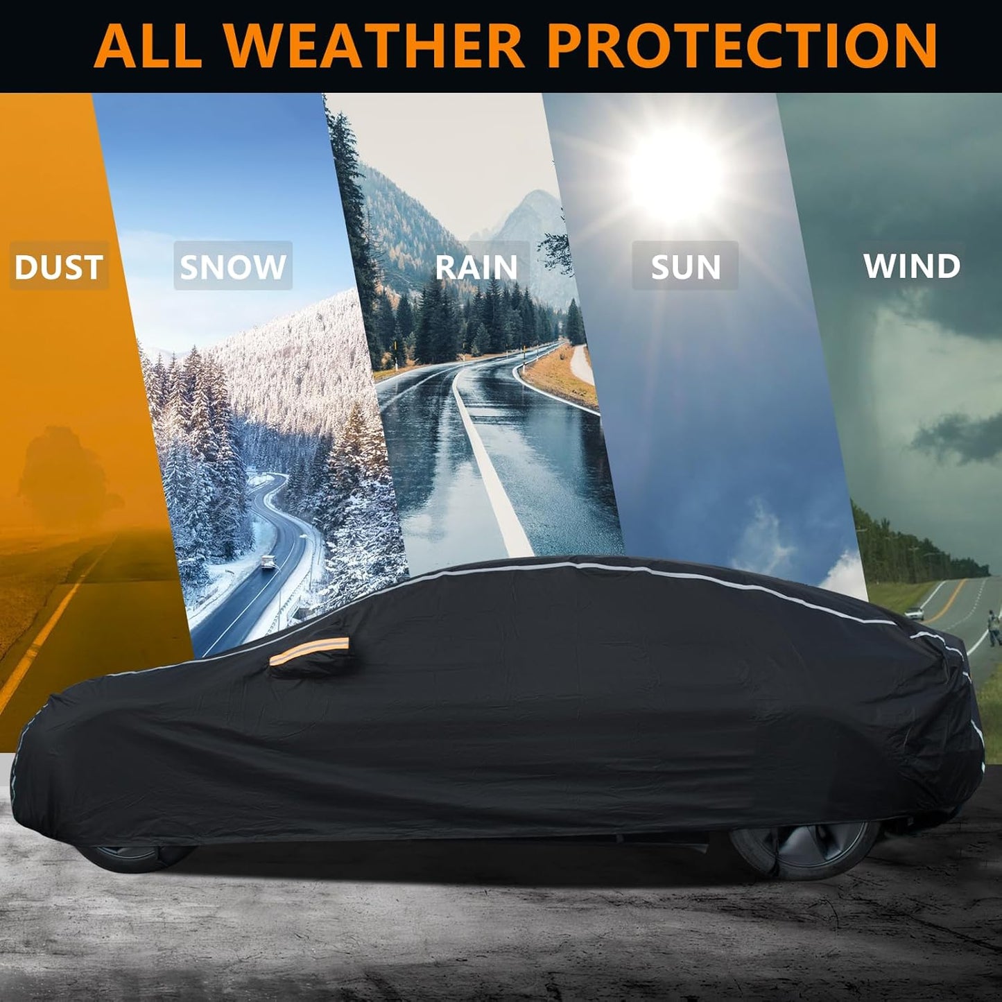 Car Cover Waterproof All Weather,6 Layers Car Covers for Automobiles, Full Exterior Cover with Zipper, Outdoor Car Cover Sun UV Rain Snow Wind Protection, Fit for 185"(185*70*59 inch)Sedan
