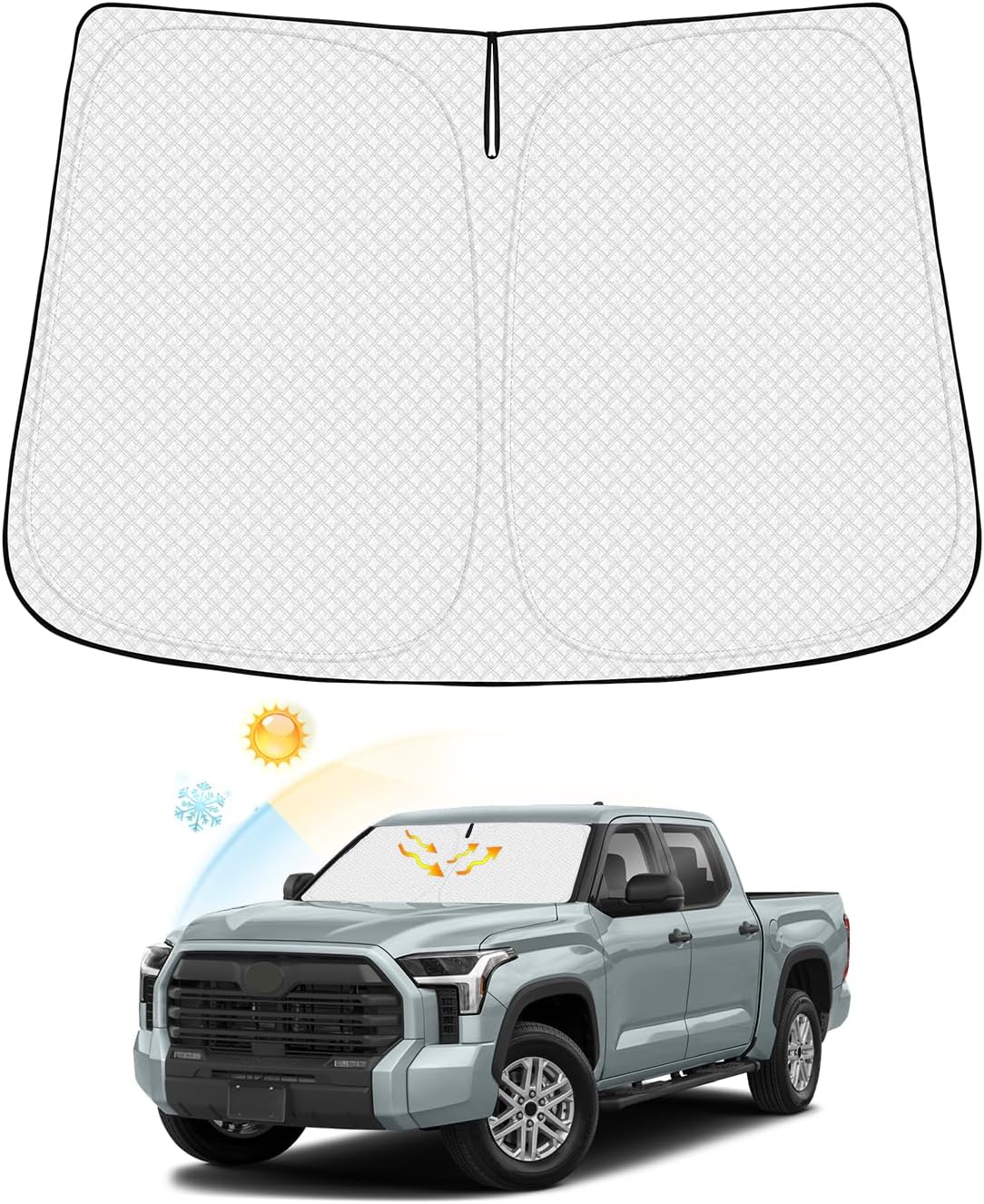 Windshield Sun Shade for 2022-2025 2026 Toyota Tundra Accessories Thicken 6-Layer Front Window Sunshade Cover Sun Visor Protector Foldable Block UV Rays Keep Vehicle Cool