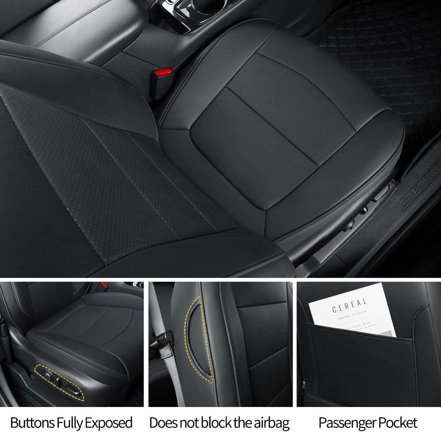 RISINGSTAR Terrain Seat Covers, fit for 2018-2024 GMC Terrain SUV with Rear Split Seats, Water Proof Faux Leather(Full Set, Black)