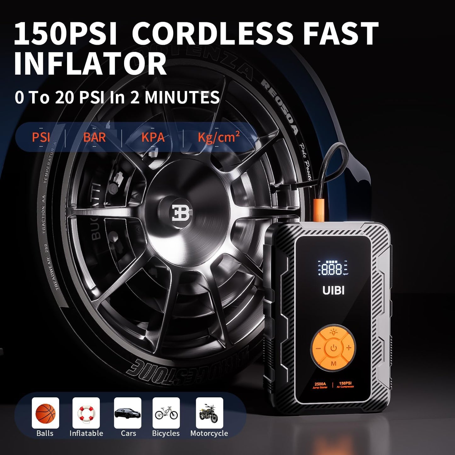 X6 Jump Starter with Air Compressor 150PSI, 2500A Car Battery Jumper Starter Portable Pack with TypeC45W, 20000mAh Tire Inflator 12V Jump Box Booster Charger Cables for 8.5L Gas 8L Diesel Engine