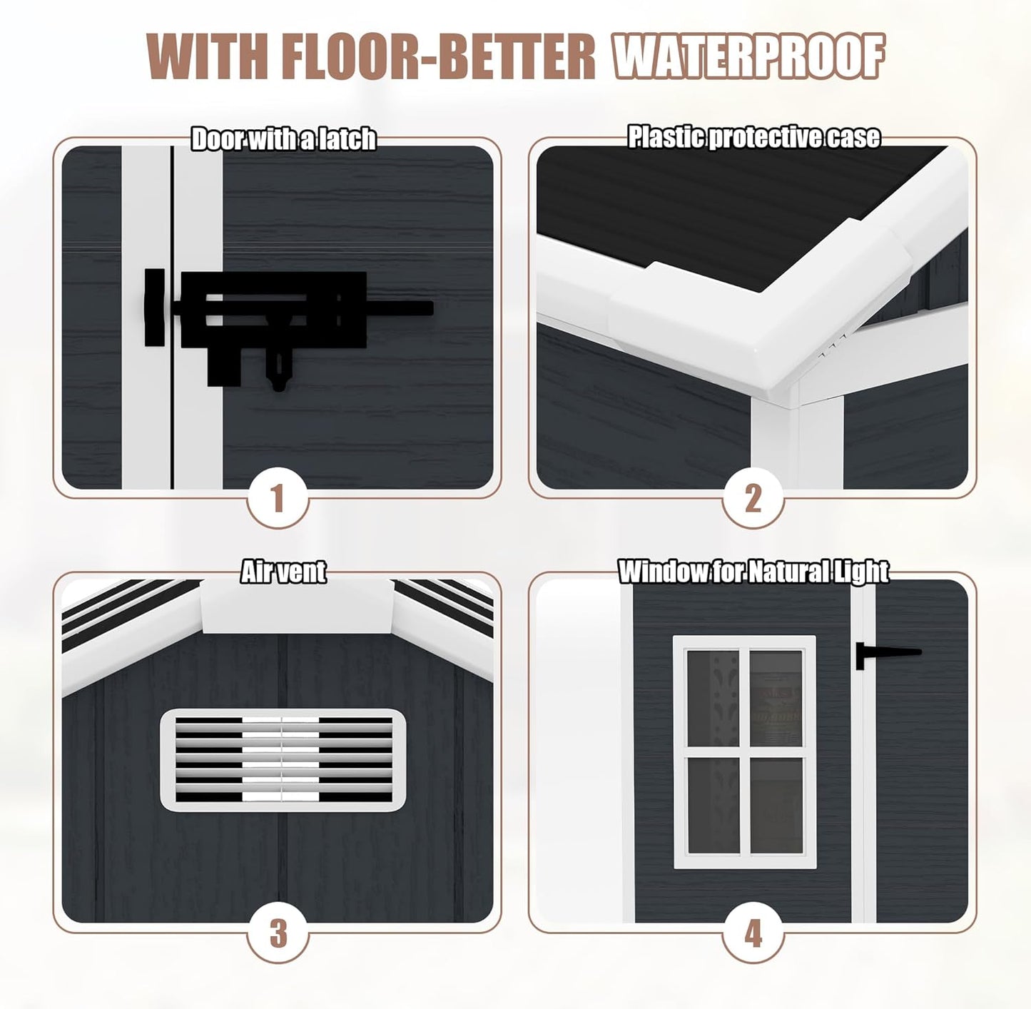 MyVoice 8x7 FT Outdoor Resin Storage Shed with HD Window, Rustproof Waterproof Garden Tool Shed, 12mm Thickened PP Panels, Large Capacity Outdoor Utility House for Backyard Patio (with Floor)