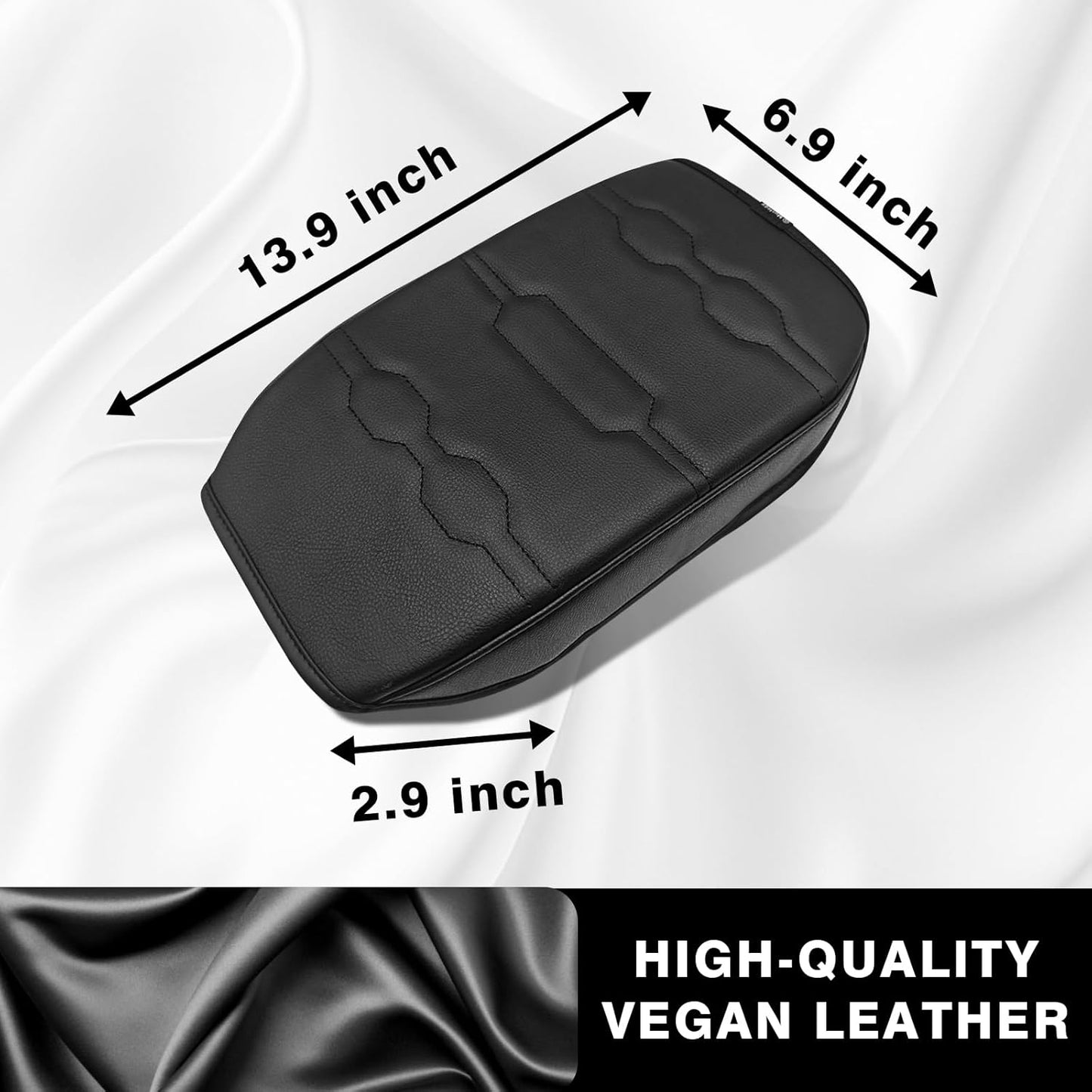 Muslogy Center Console Armrest Cover Compatible with Ford Ranger 2024 2025 Accessories Comfort Armrest Pad Cushion Box Lid Cover Vegan Leather Protector Regular Thick(Black/Black Stitching)