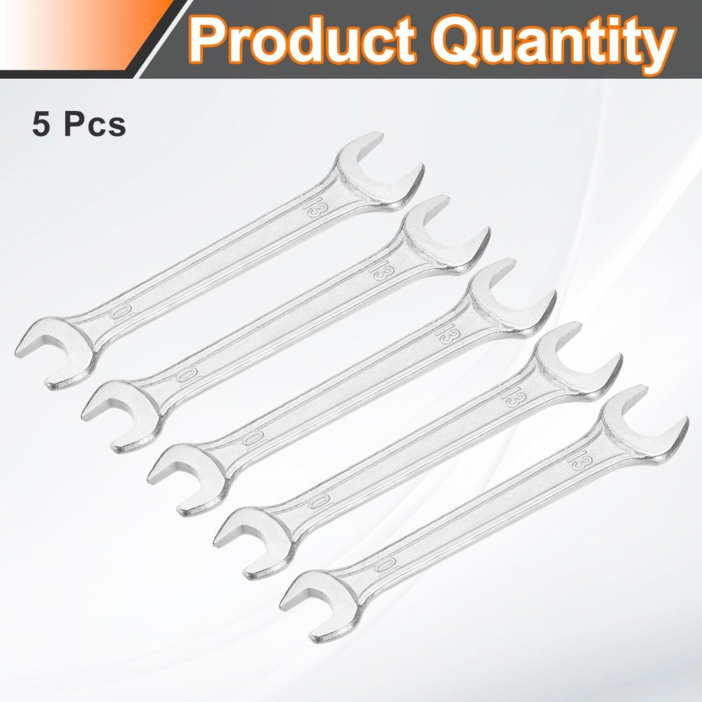 HARFINGTON 5pcs Double Open End Wrench 10mm x 13mm Metric 15 Degree Offset Angle Small Flat Head Wrench Galvanizing Open Ended Spanner for Automotive Repair Furniture Assembly