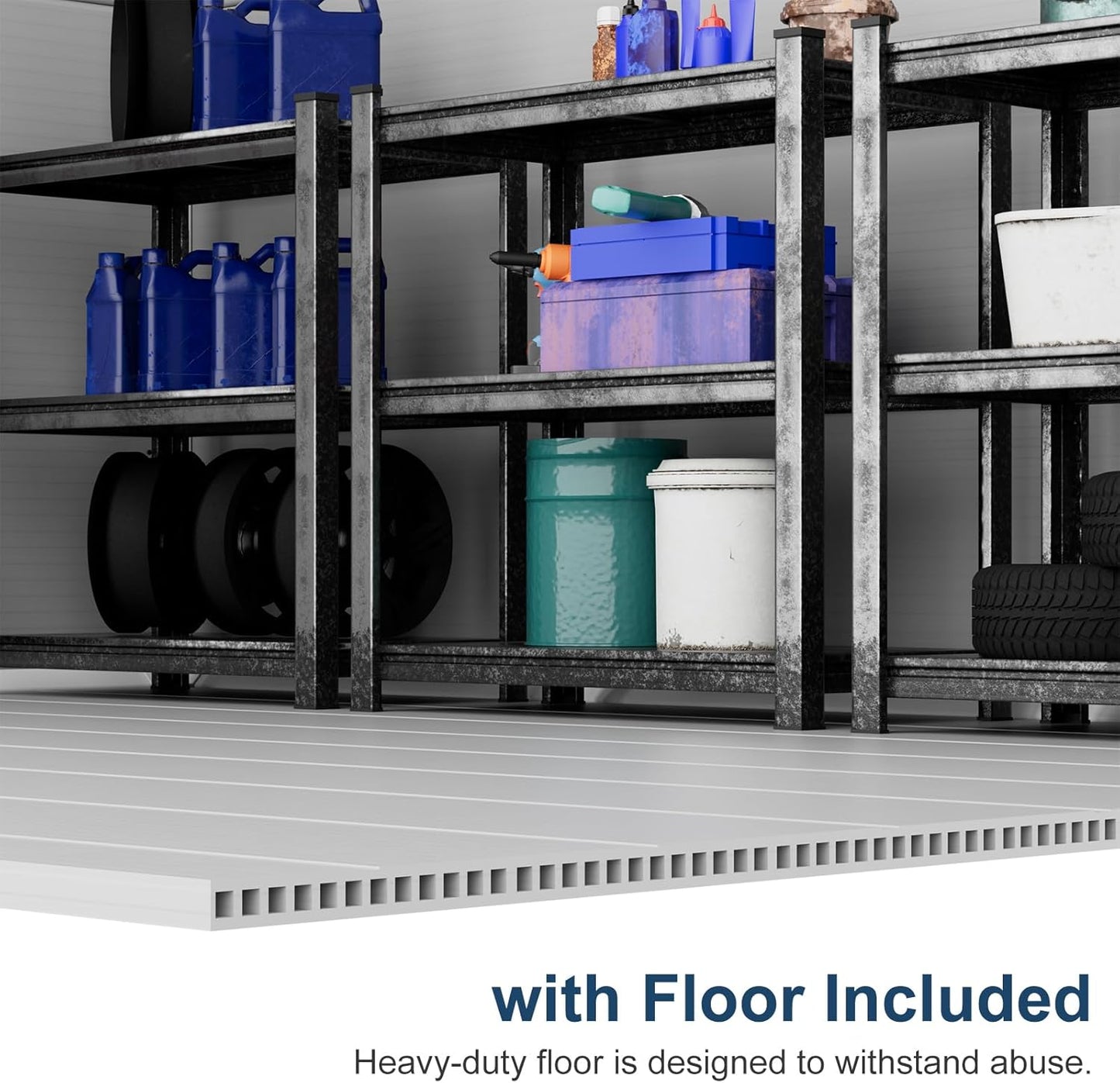 Restland 8x6 FT Resin Storage Shed with Floor, Waterproof Outdoor Plastic Sheds with Window for Backyard Garden Patio Lawn Tools, Gray