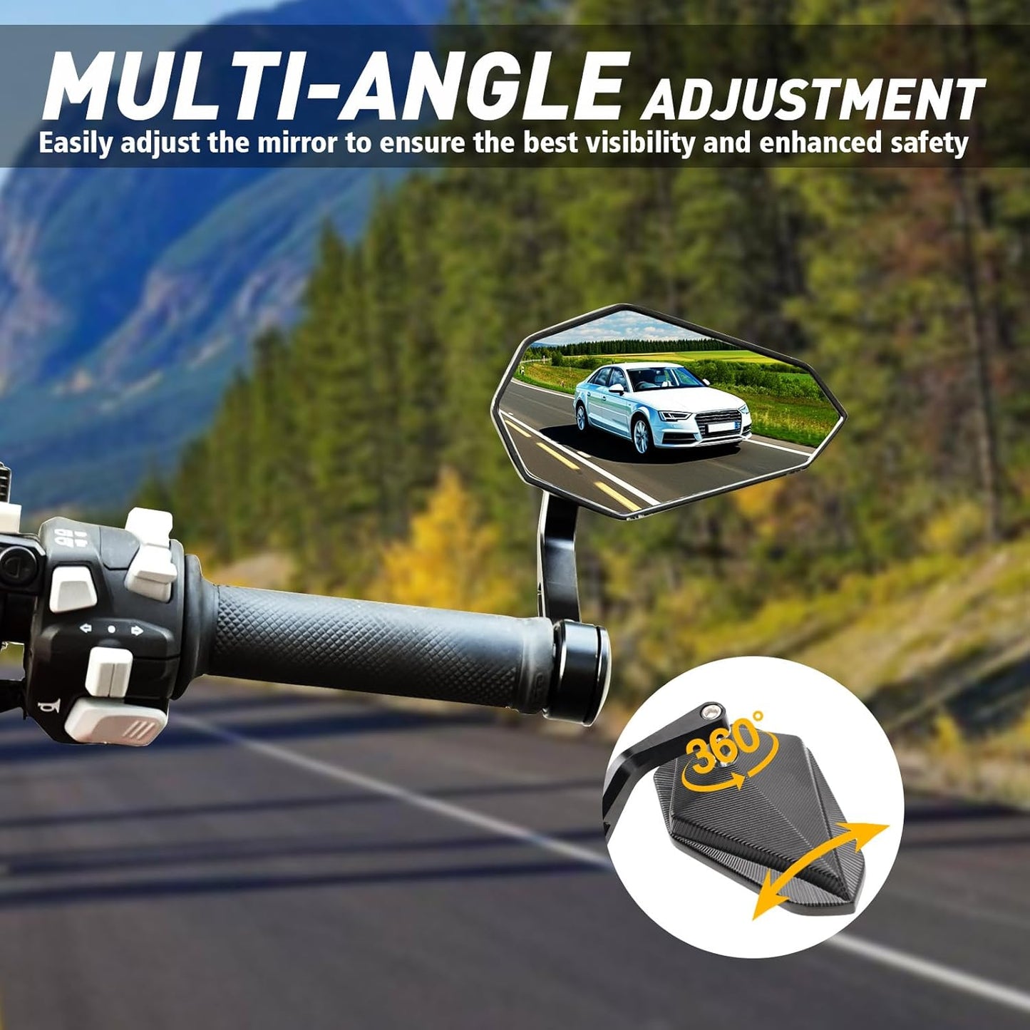 Motorcycle Mirrors for Handlebars, Bar End Motorcycle Mirrors, Rear View Mirrors for Motorcycles, Fits 7/8" Handlebars, Compatible with Honda Grom, Yamaha, Kawasaki, Ducati, Suzuki & More