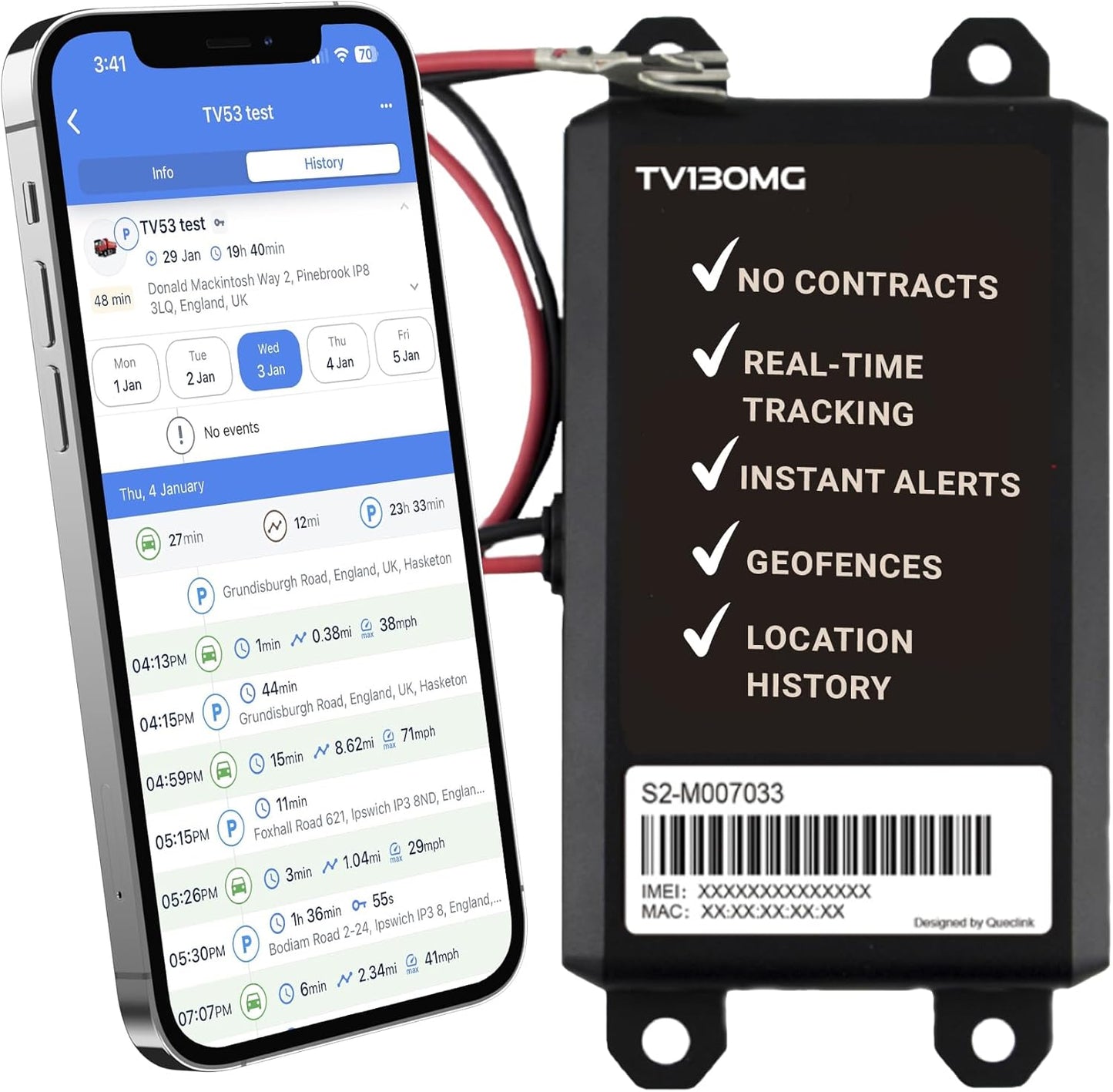 Truview TV130 4G GPS Tracker with - Live Updates-Vehicle Tracking Device for Cars, Vans, Trucks & More - Easy 2-Wire Installation, Mobile App, 24/7 Support - No Contracts-Subscription Required.