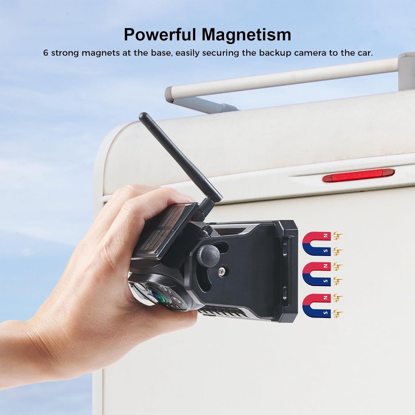 2 Magnetic Wireless Backup Camera with 7'' HD 1080P DVR Monitor System, 9600mAh Rechargeable Waterproof Dual Solar Reverse Camera for Hitch Towing Car Trailer Truck RV VN007