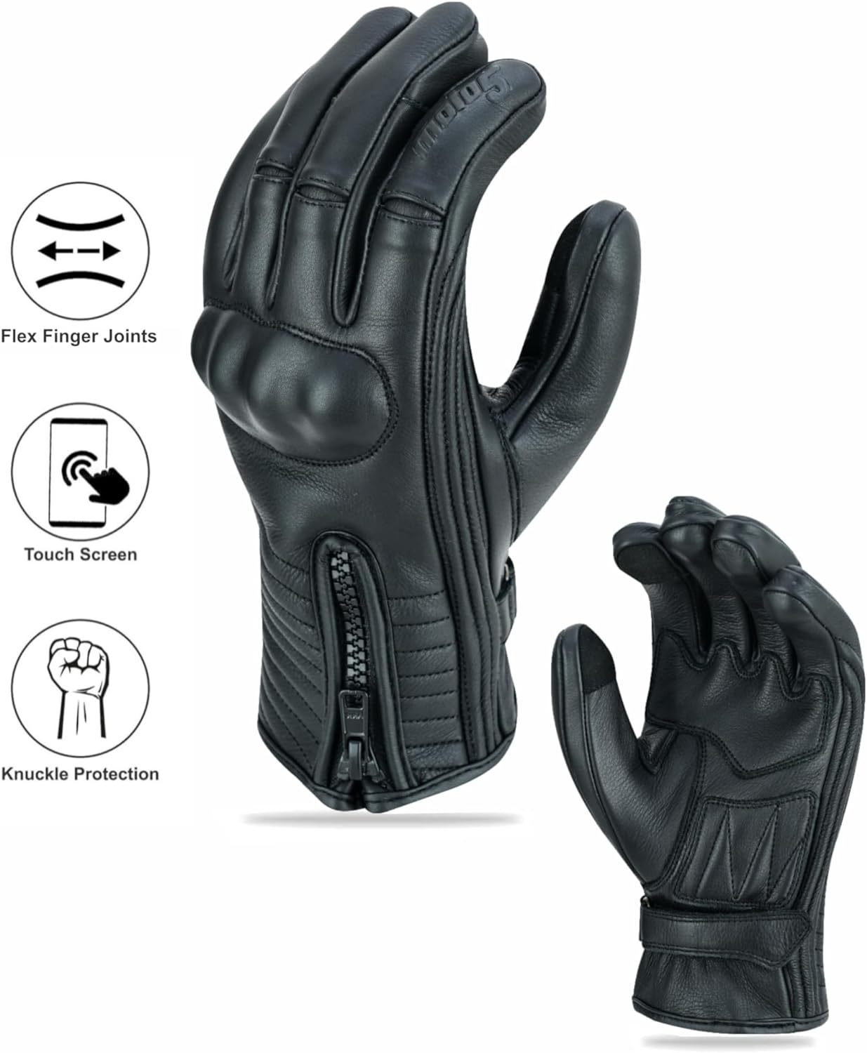 Full Finger Leather Motorcycle Gloves for Men & Women Touch Screen Gloves Premium Street Motorcycle Durable Protective Cruiser Biker Gel Leather Motorbike Gloves
