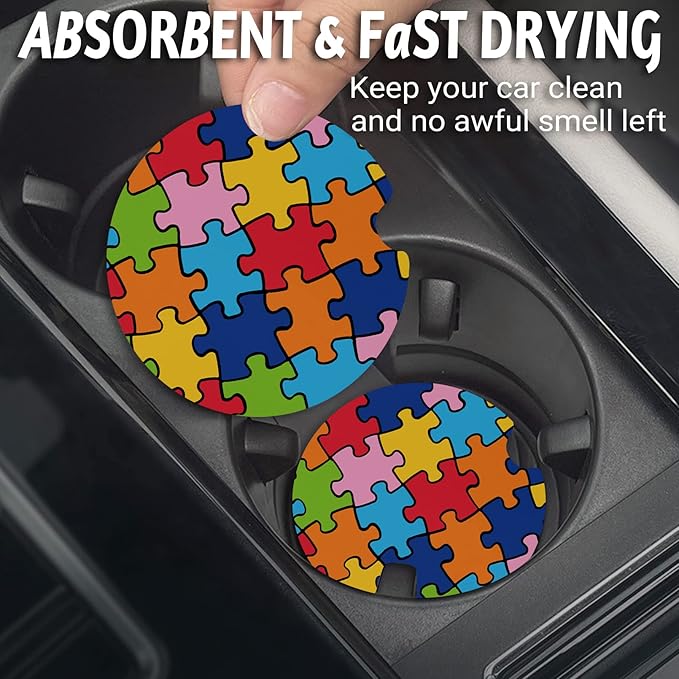 Car Coasters for Cup Holders，2.75" Anti Slip Rubber Mat with A Finger Notch, 2 Pack Car Cup Holder Coasters for Car Interior Accessories for Women Men Autism