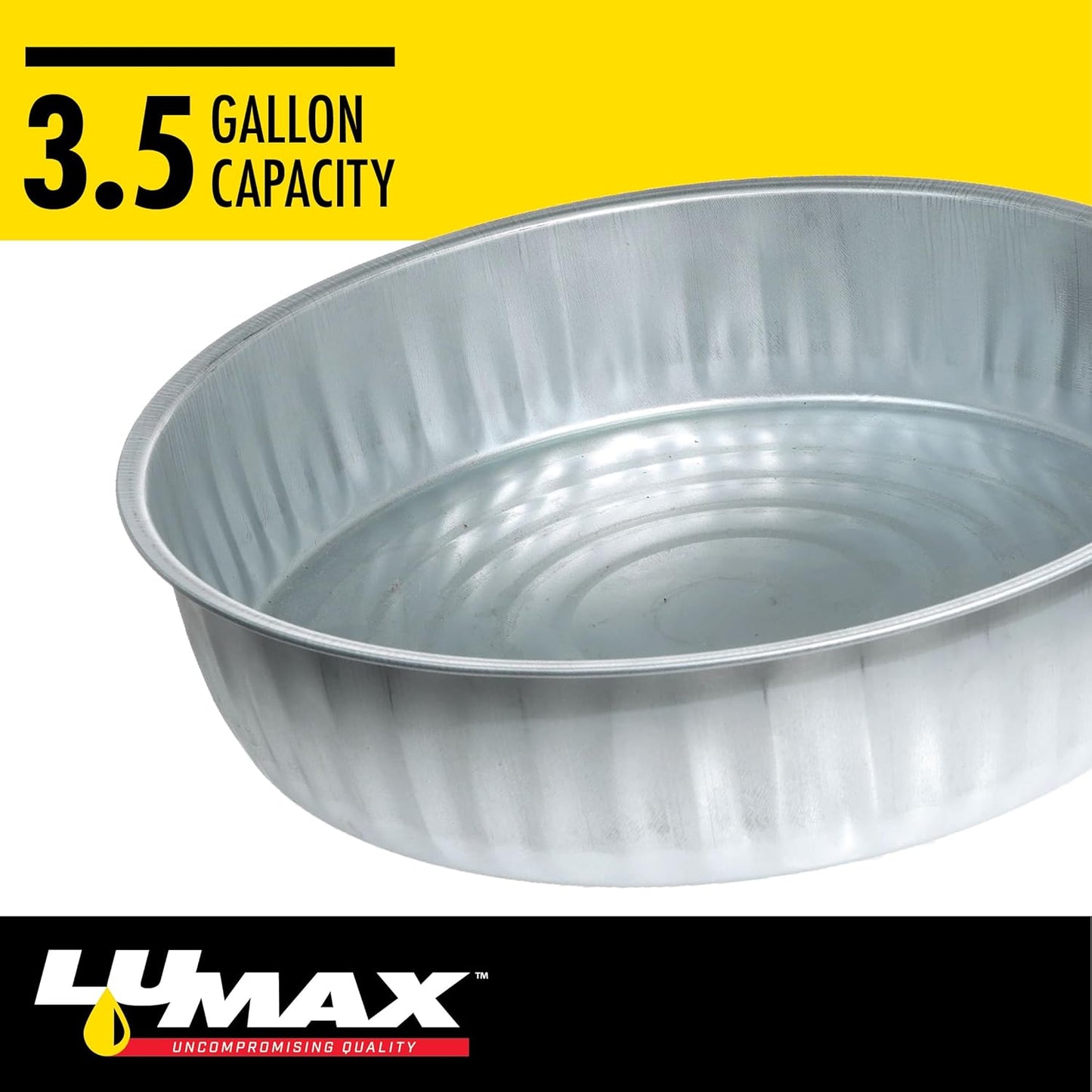 LUMAX LX-1709 Silver 3.5 Gallon (13.5 L) Galvanized Drain Pan, Bright Zinc Corrosion-Resistant Finish, 16 inches in Diameter x 4 inches High, Great for Oil Changes