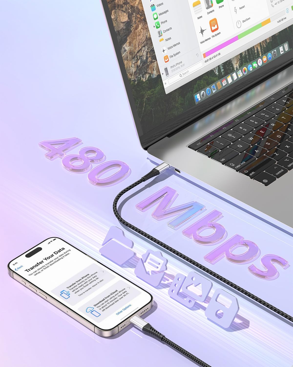 USB C to USB C Cable 3FT, 3-Pack 60W USB Type C to C Fast Charging Cable Braided 3 Foot USBC to USBC Cord for iPhone 16 15 Pro Max, Samsung Galaxy S23 S22, Moto LG, Google Pixel, iPad Air 4 (1M)