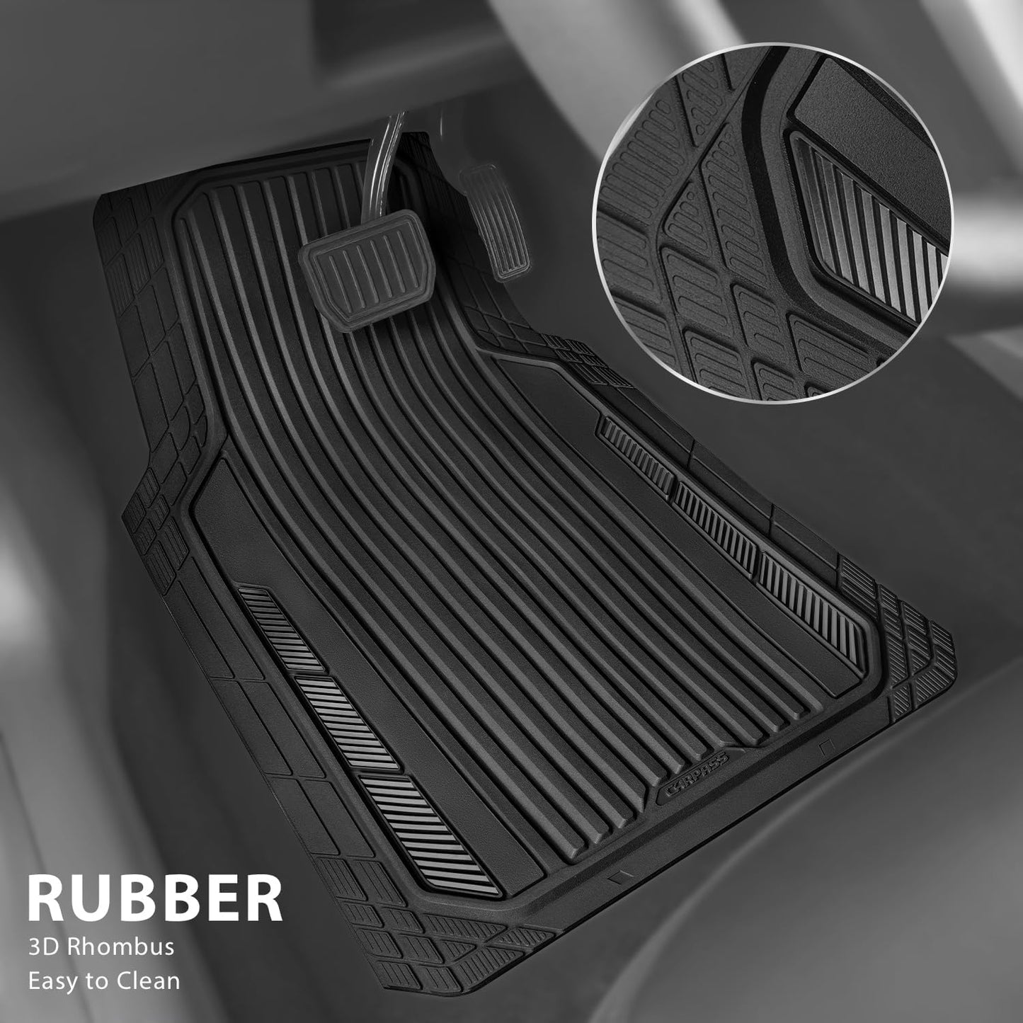 CAR PASS Heavy Duty Sporty Rubber Car Mats, Deep Dish All Weather Car Floor Mats Full Set, Waterproof Anti-Slip Automotive Matts Rugs Trim to Fit for Most Sedans SUVs Vans, All Black