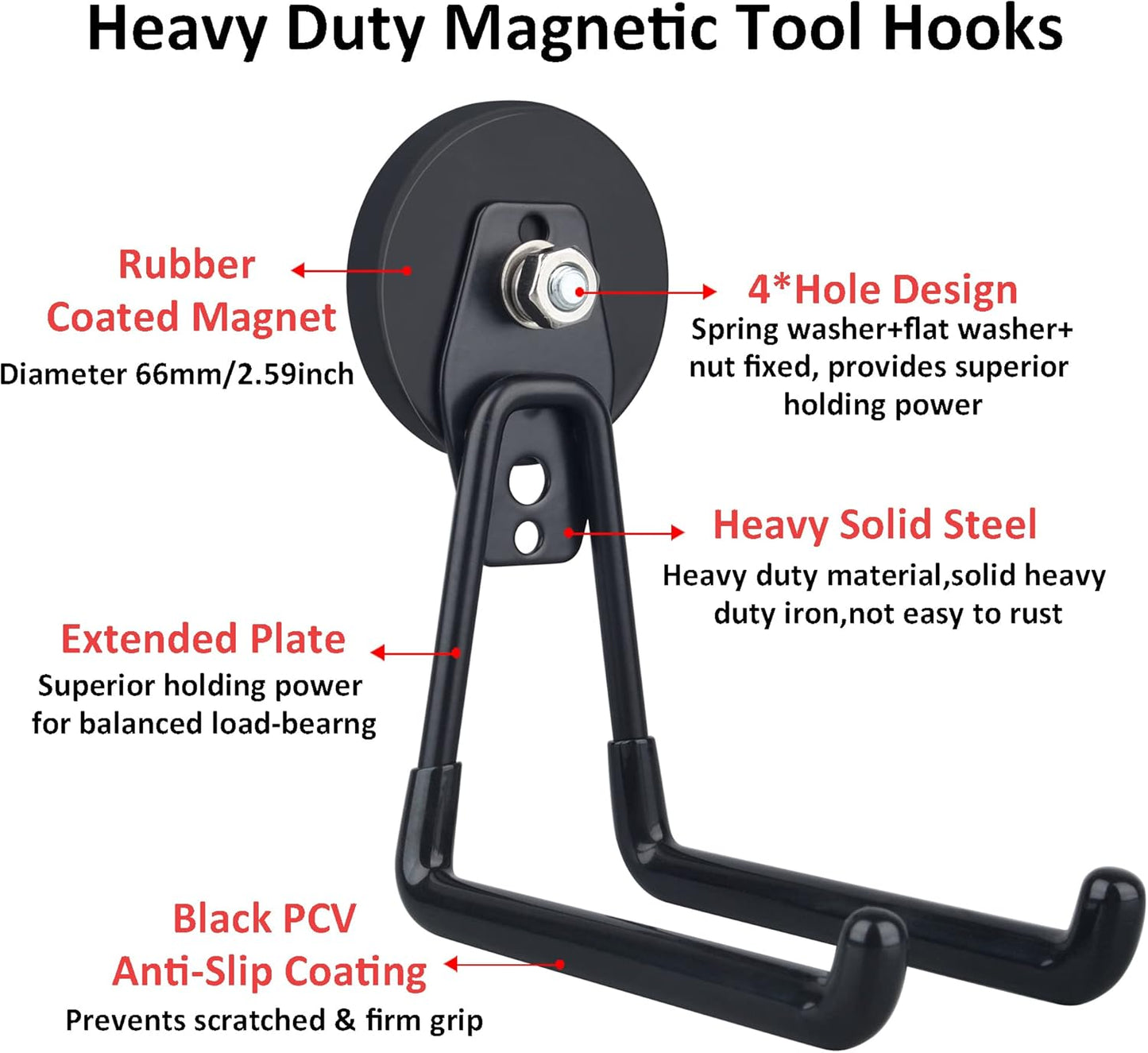 ULIBERMAGNET Magnetic Hooks,Heavy Duty Extra Large Hooks,Power Tool Organizer for Workshop Organization, 2 Pack Tool Hooks for Cordless Drill,Garden Tool,Metal Cabinet,Steel Pegboard(Black)