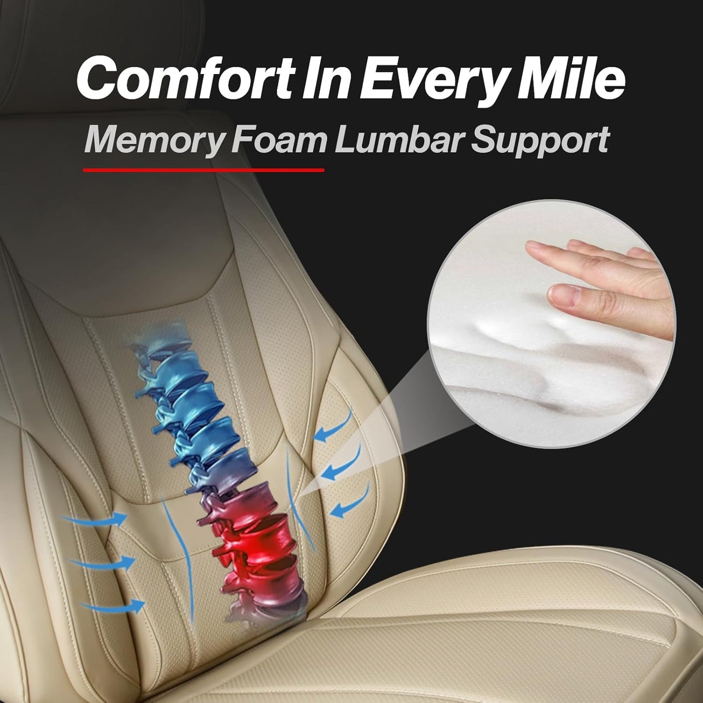 Coverland Custom Car Seat Covers Compatible with Ram 1500, Tacoma - Premium Leather Non-Slip Memory Foam Waterproof Cover Custom Fit Interior Protector Front Seat-Beige [See Size Chart-Size A49]