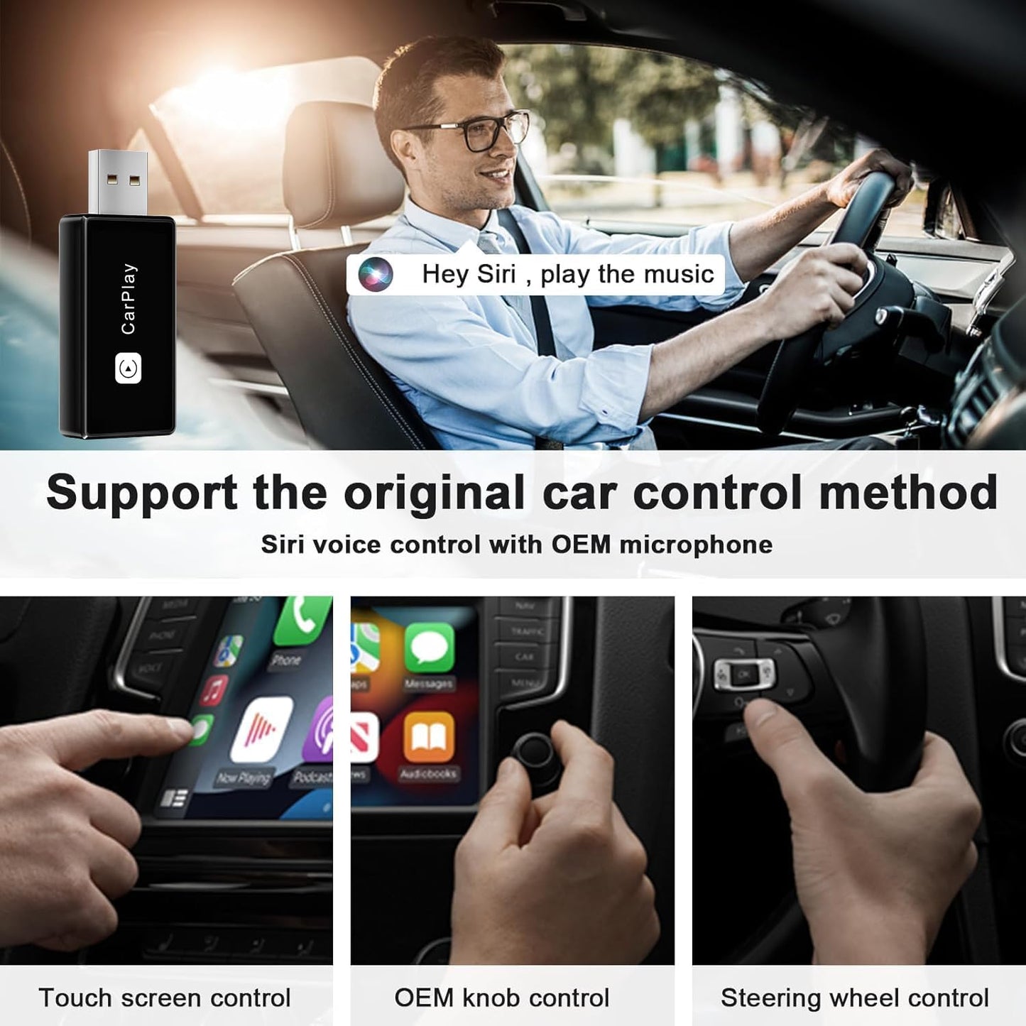 Wireless CarPlay Adapter, Converts Wired to Carplay Wireless Adapter for iPhone, Plug and Play-Seamless Fast Response Stable Bluetooth Connection CarPlay for Apple iPhone iOS 10+ and Cars (Black)