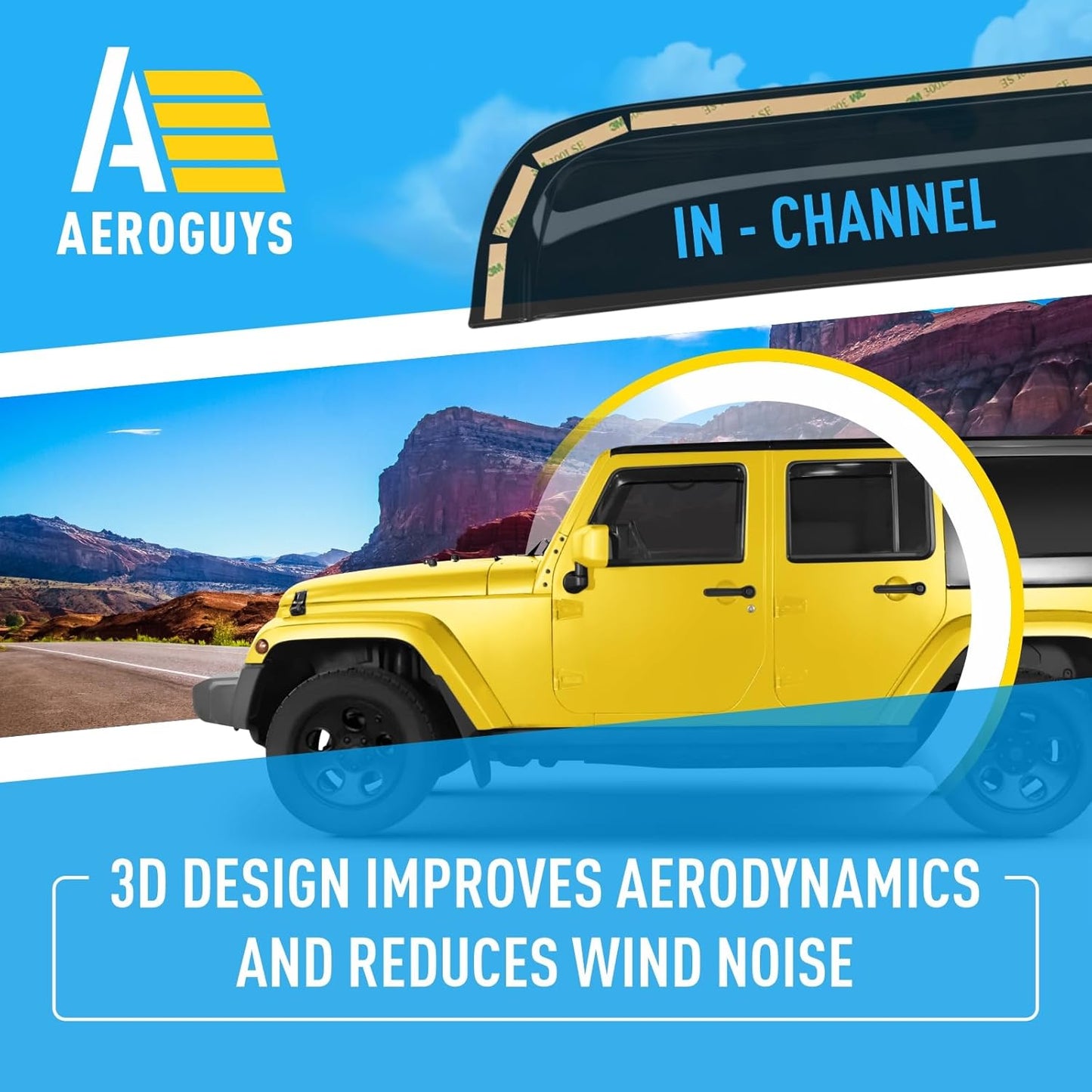 Extra Durable Window Deflectors in-Channel Window Visors Rain Guards Fit for Jeep Wrangler JK 2007-2018, Sun Visors, Wind Vent for Shades, Exterior Car Accessories - 4pcs. AG0263