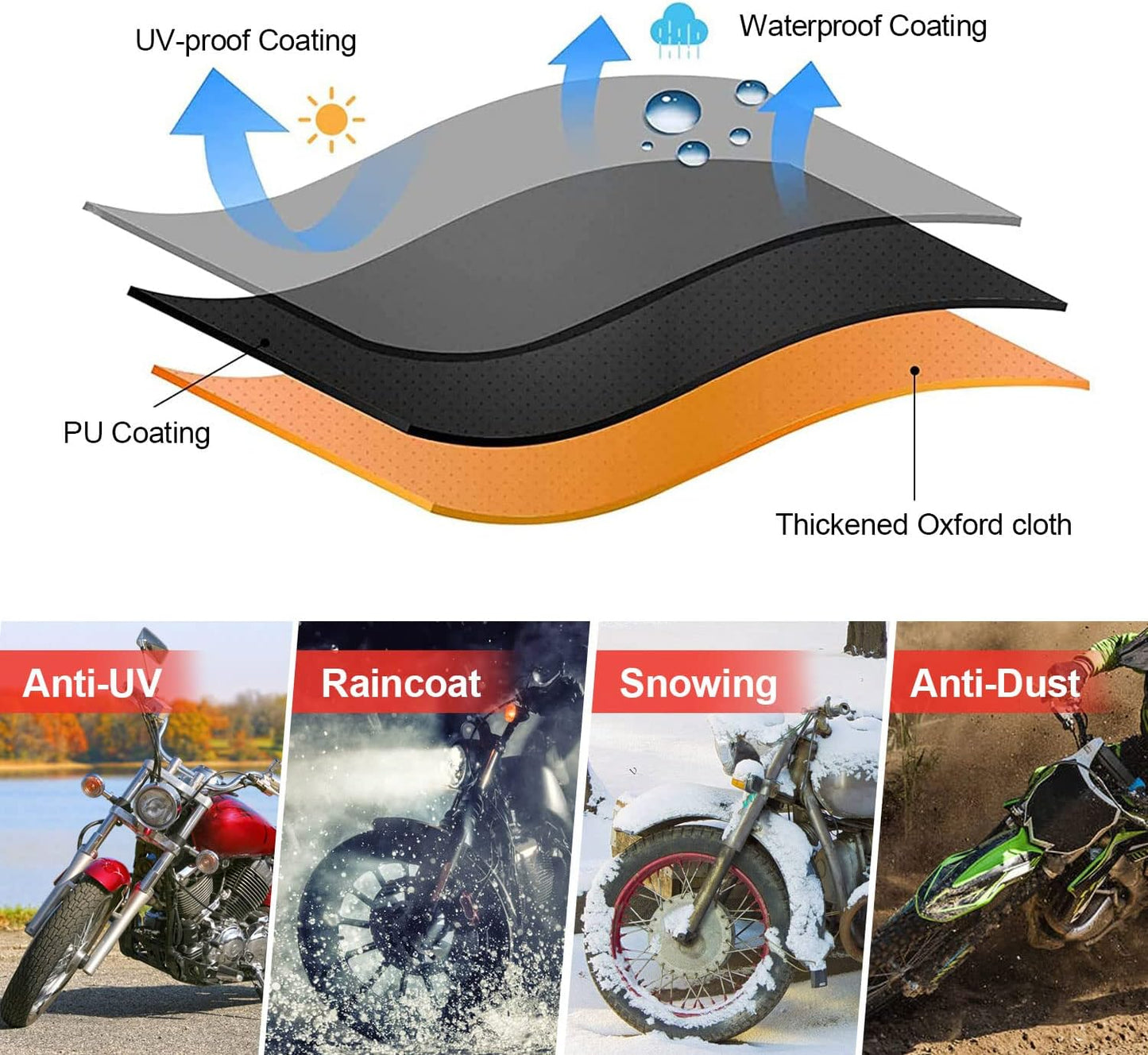 Comnova Motorcycle Cover 91 Inch - 600D Outdoor Moped Cover with Lock Hole Universal Fit, Heavy Duty & Waterproof Motor Cycle Protection for Harley, Honda, Kawasaki, Fit Up to 91" Motorcycles