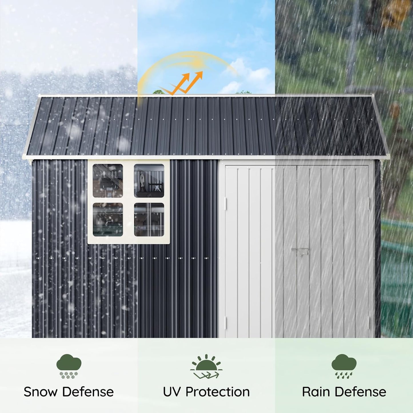 8x10 FT Outdoor Metal Storage Shed, Single Door, 1 Clear Window, Tool Shed for Garden, Patio, Backyard