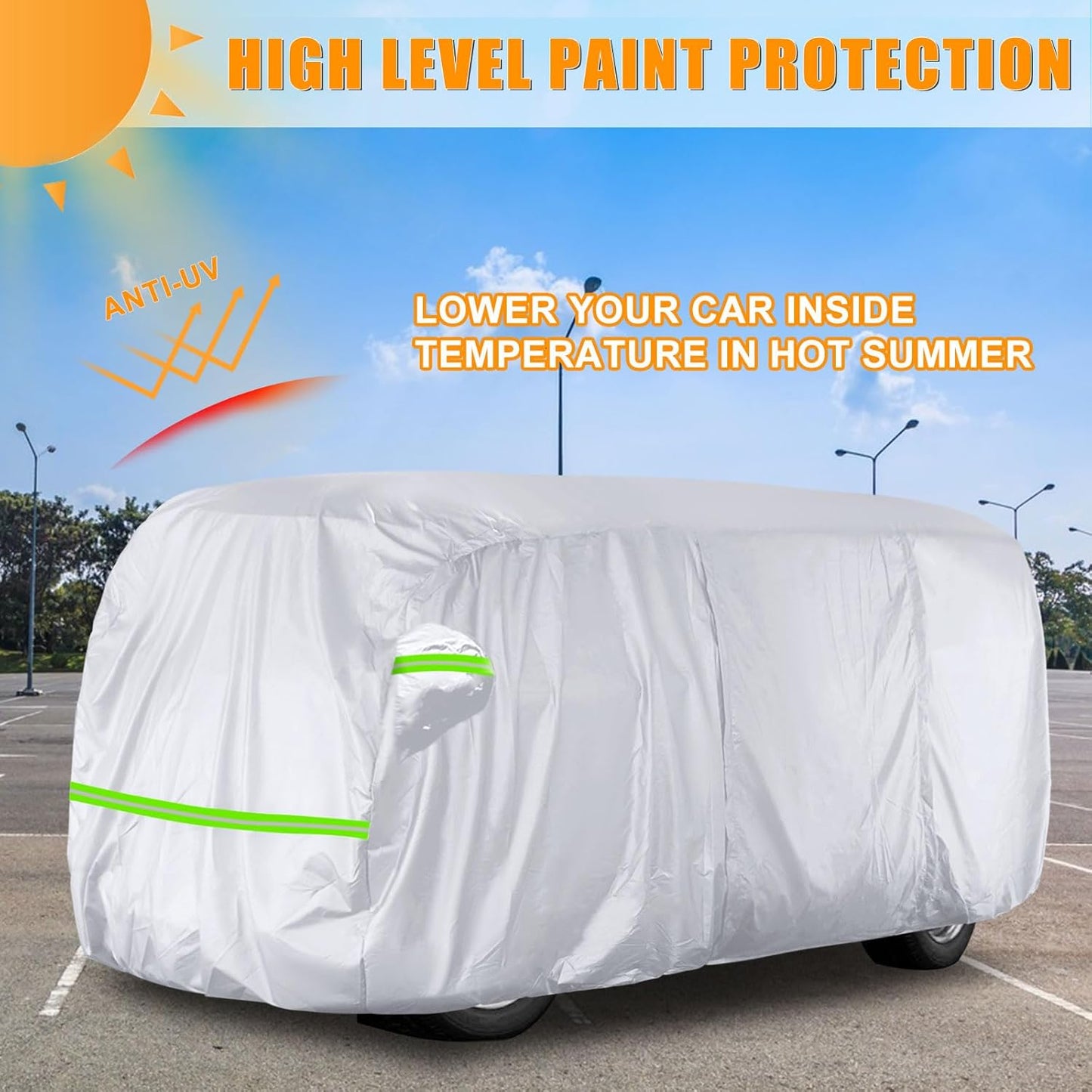 Silver Car Cover Waterproof All Weather Compatible with 1950-1992 VW Bus T1 T2 T3, Volkswagen Vanagon Full Car Cover with Door Zipper, Windproof Strap, Storage Bag