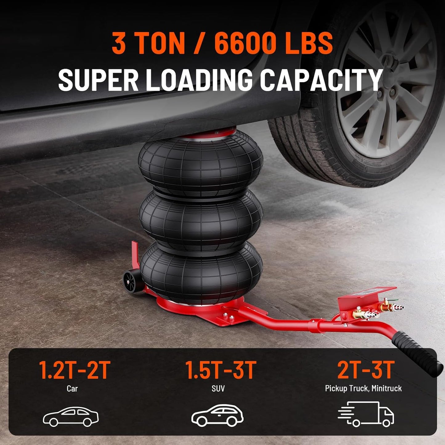 Air Jack, 3 Ton/6600 lbs Car Jack, 3-5 s Fast Lifting Pneumatic Jacks with Short Handle, Lift up to 17.7 inch Pneumatic Air Jacks for Cars and Trucks, Garages, Repair (Red)