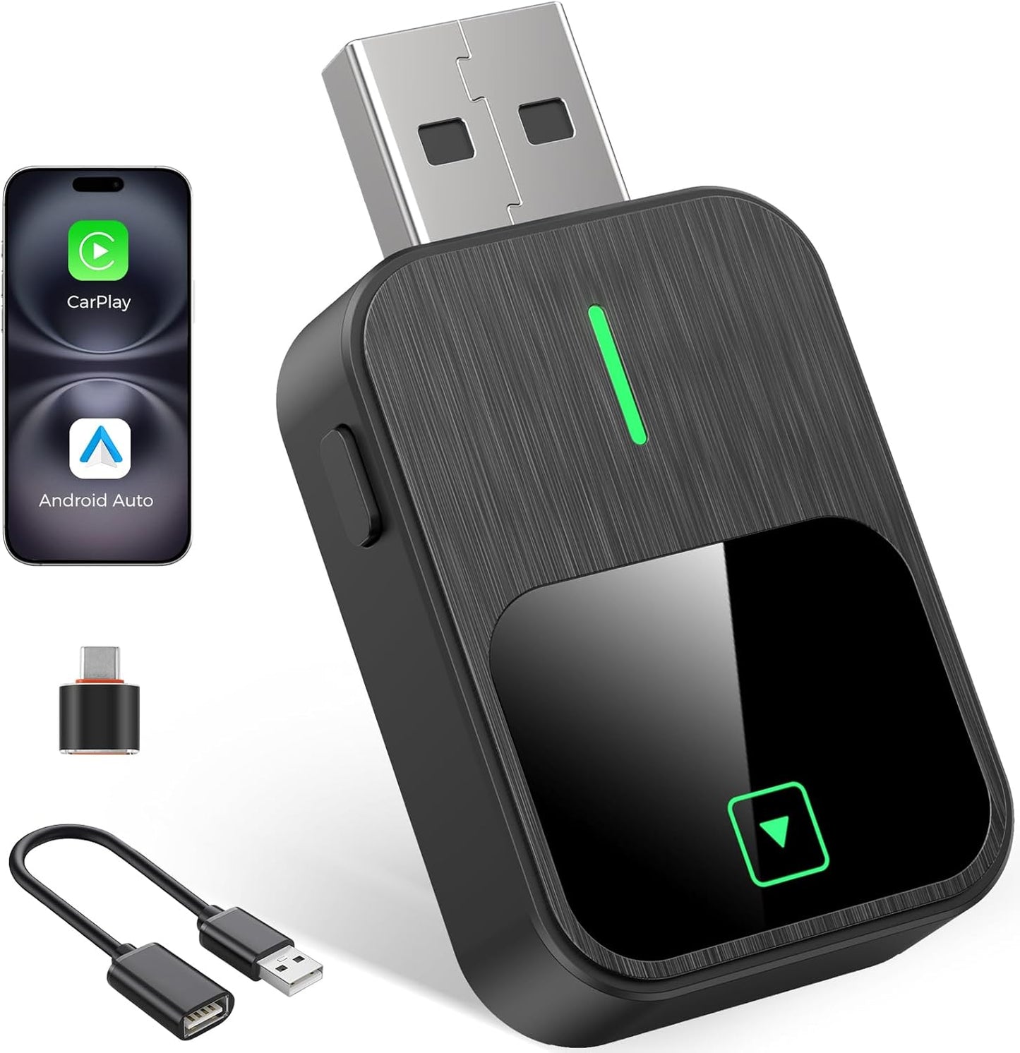 2-in-1 Wireless CarPlay & Android Auto Adapter with 1-Tap Switch & Reset, Wired to Wireless, Plug & Play USB/Type-C Dongle, Auto Connect, No Delay, Apple Car Play Wireless Adapter for iPhone & Android