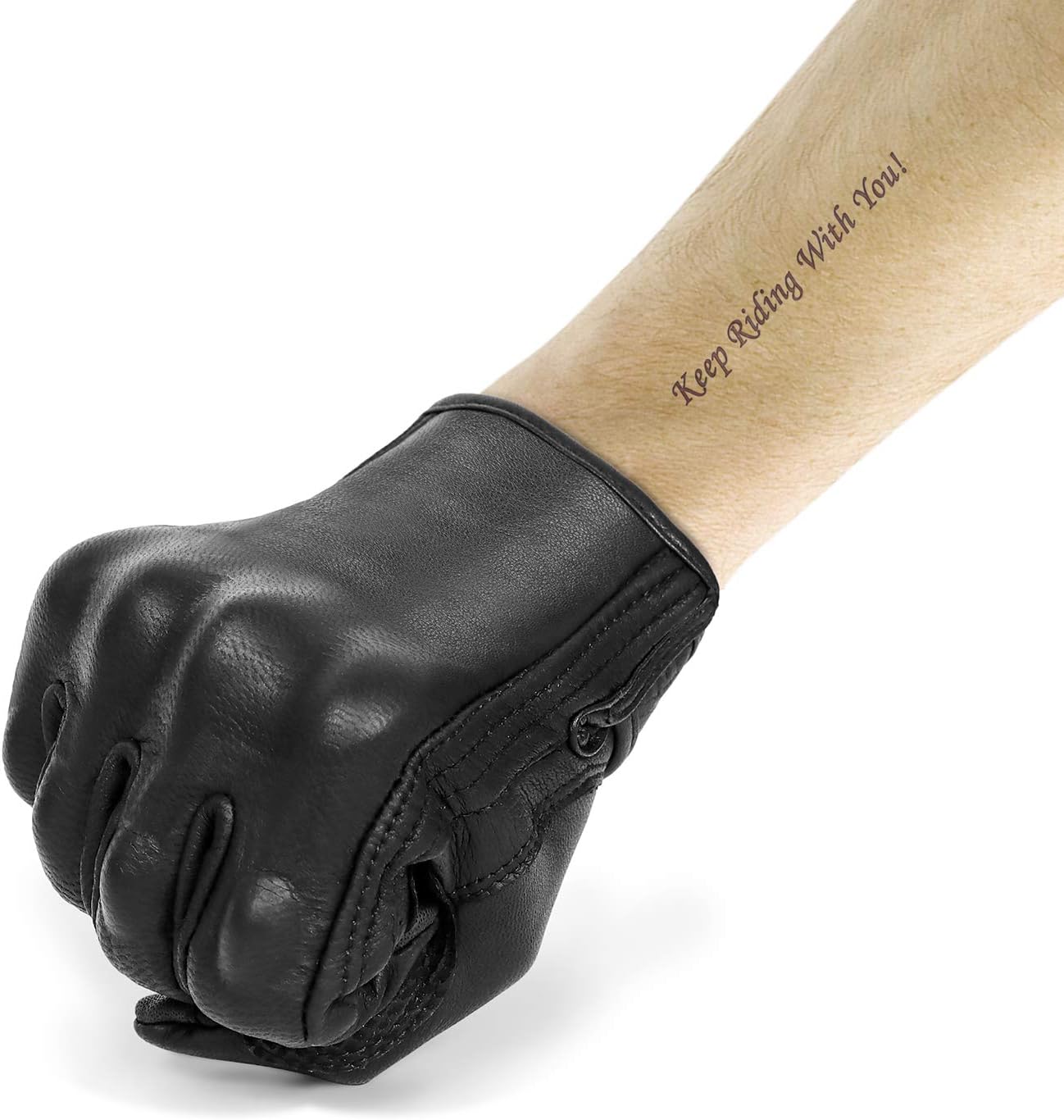 Updated Men’s Goat Skin Leather Motorcycle Gloves Touchscreen Knuckle Protector Motorcross Racing Gloves (Updated,Non-Perforated, XL)