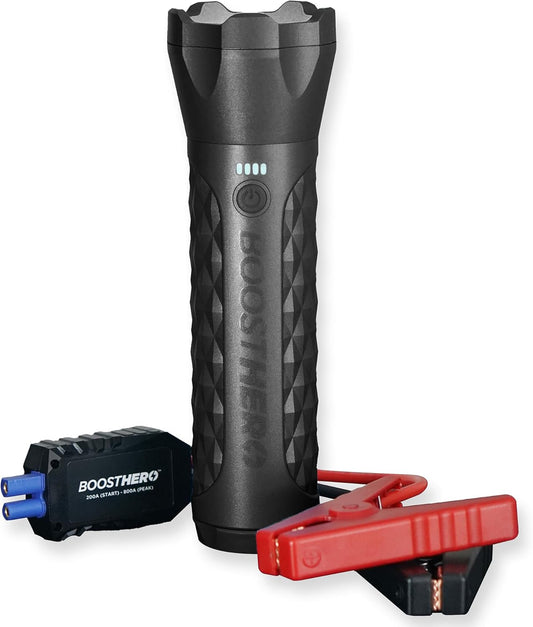 BoostHero Portable Car Battery Jump Starter, 6,000mAh Power Bank, LED Flashlight, with Smart Jumper Cables for up to 6.0L Gas/4.0L Diesel Engines (Black)