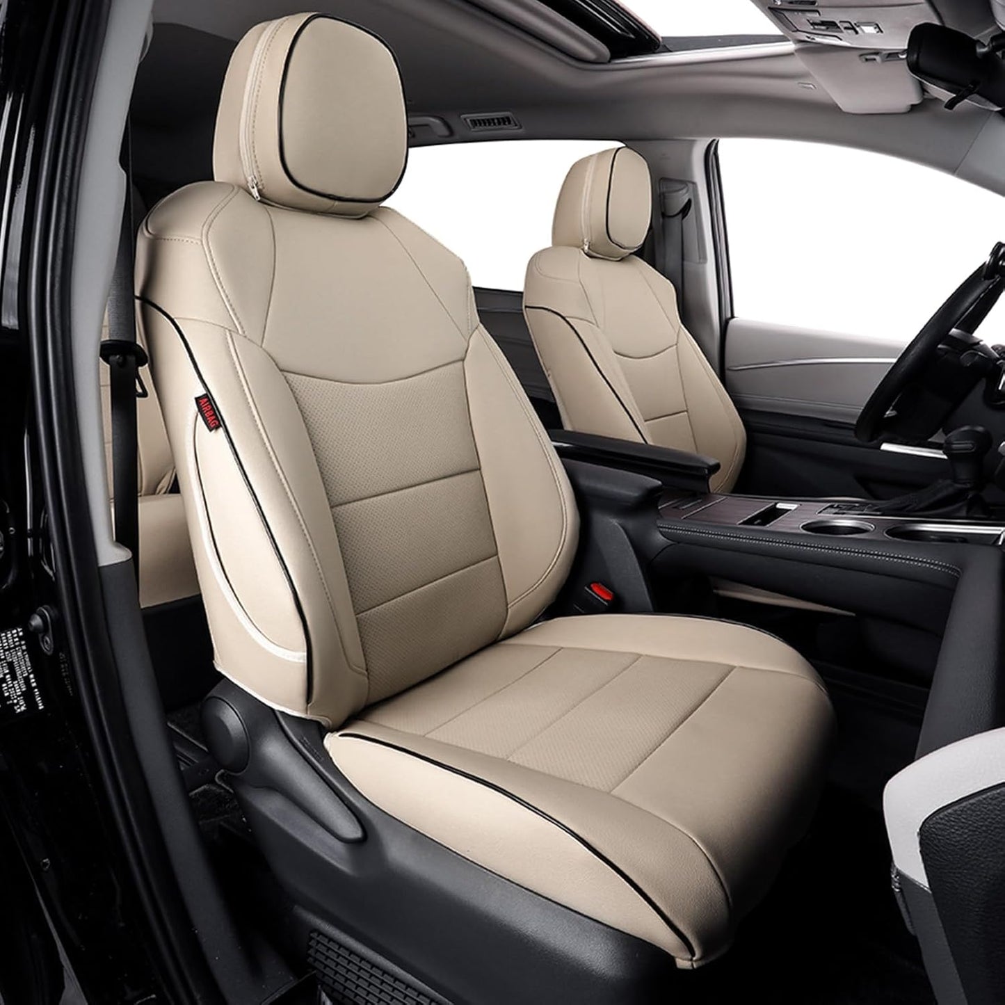 EKR Sienna Seat Covers for 2021-2025 Toyota Sienna Limited,Platinum,2nd Row Captain Chairs with Legrest 7 Seats,Automotive Seat Covers,Car Seat Cover Full Set,Leather (Beige)