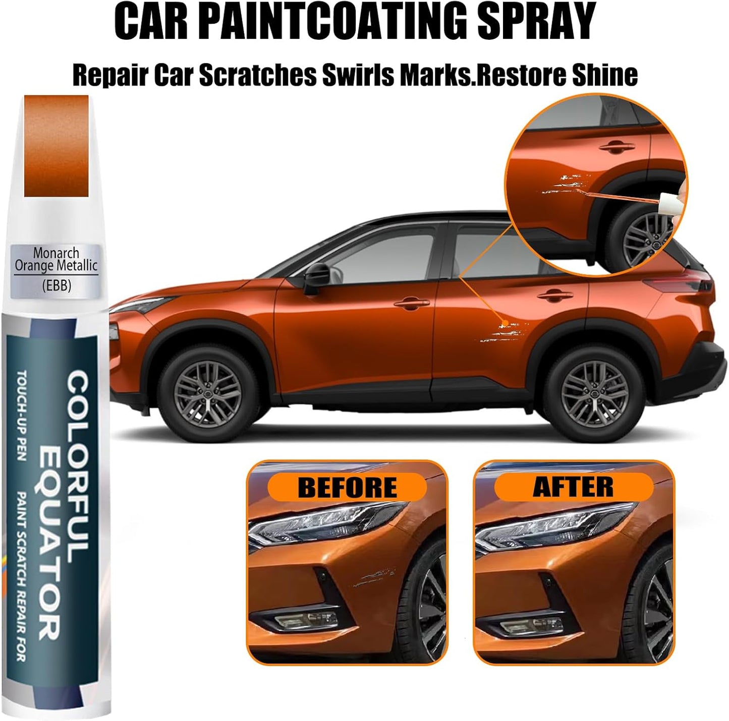 EBB Monarch Orange Metallic Touch Up Paint for Nissan, Car Paint Pen Scratch Repair Two-In-One Touch Up Paint, Premium Car Scratch Remover for Deep Scratches
