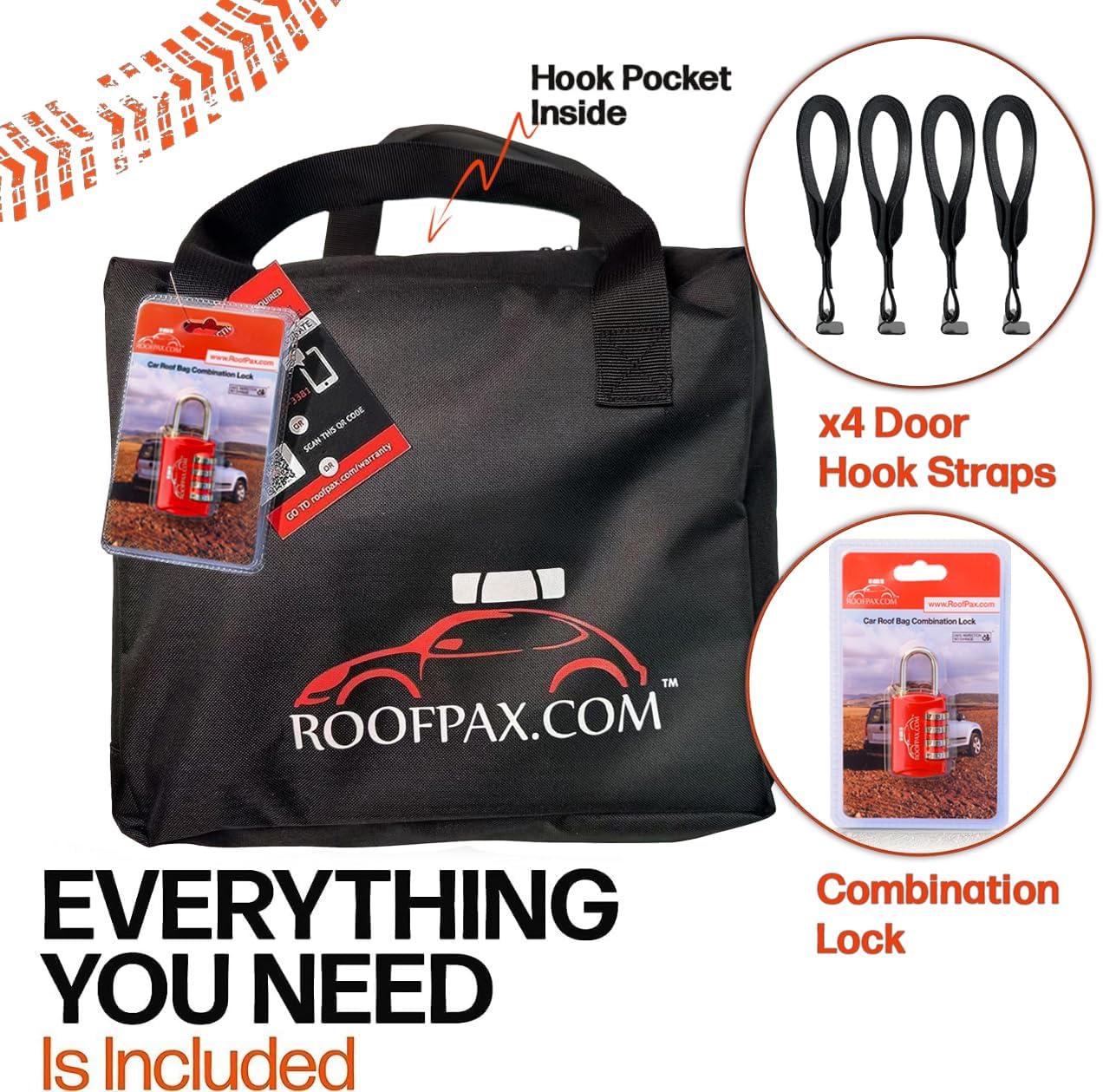 RoofPax Car Rooftop Cargo Carrier Bag Waterproof Storage - Including Double Zippers15 cft. with Heavy-Duty Tie-Down Straps fit Cars with/Without Roof Top Rack or Side Rails.