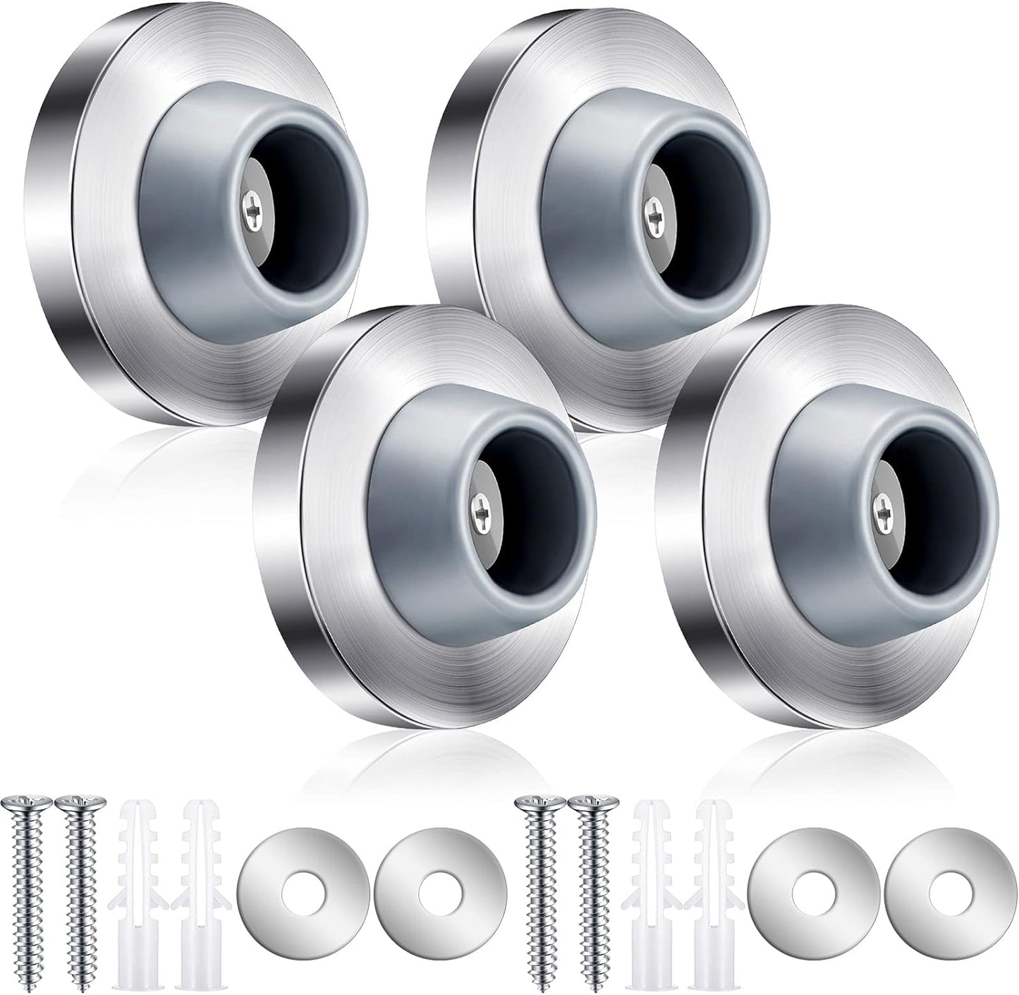 Blulu Concave Wall Door Stopper Door Bumper Stainless Steel Wall Protector Flush Bumper with Grey Rubber Concave Knob Cover Stopper(Silver,4 Pieces)