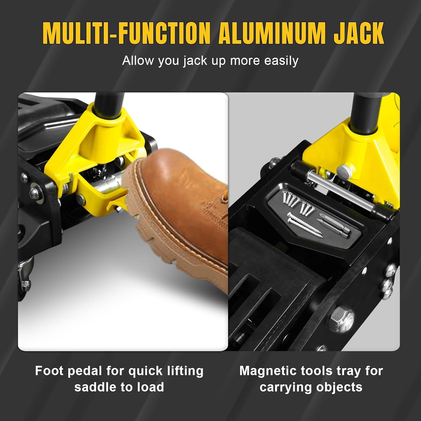 YELLOW JACKET Floor Jack 3 Ton Full Aluminum Ultra Lightweight Low Profile Hydraulic Racing Car Jack with Dual Pumps Quick Lift and Foot Pedal for Auto Repair, 6600 lbs Capacity