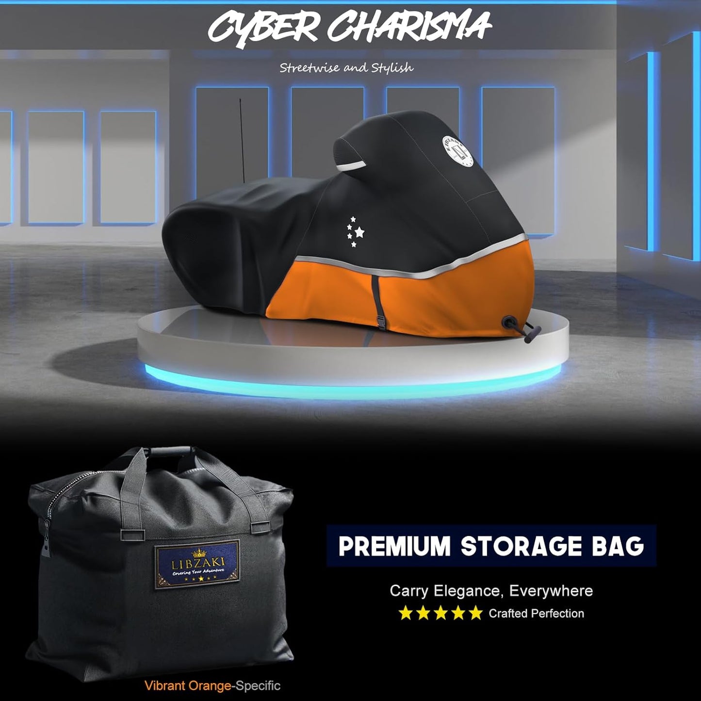 Motorcycle Cover Storage for Touring Models Harley Davidson Road King,Road Glide,Street Glide, Electra Glide,Heritage Classic,Low Rider-ST,and Most Motorcycles Orange