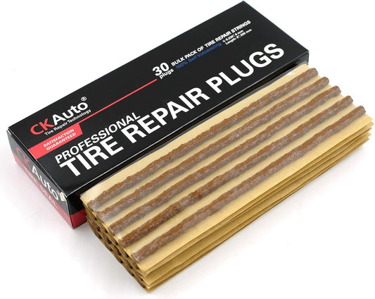 CKAuto 30pcs 8" Brown Tire Repair Strings, Automotive Tool Tire Repair Plugs for Tubeless Off-Road Tires Car, Bike, ATV, UTV, Wheelbarrow, Mower