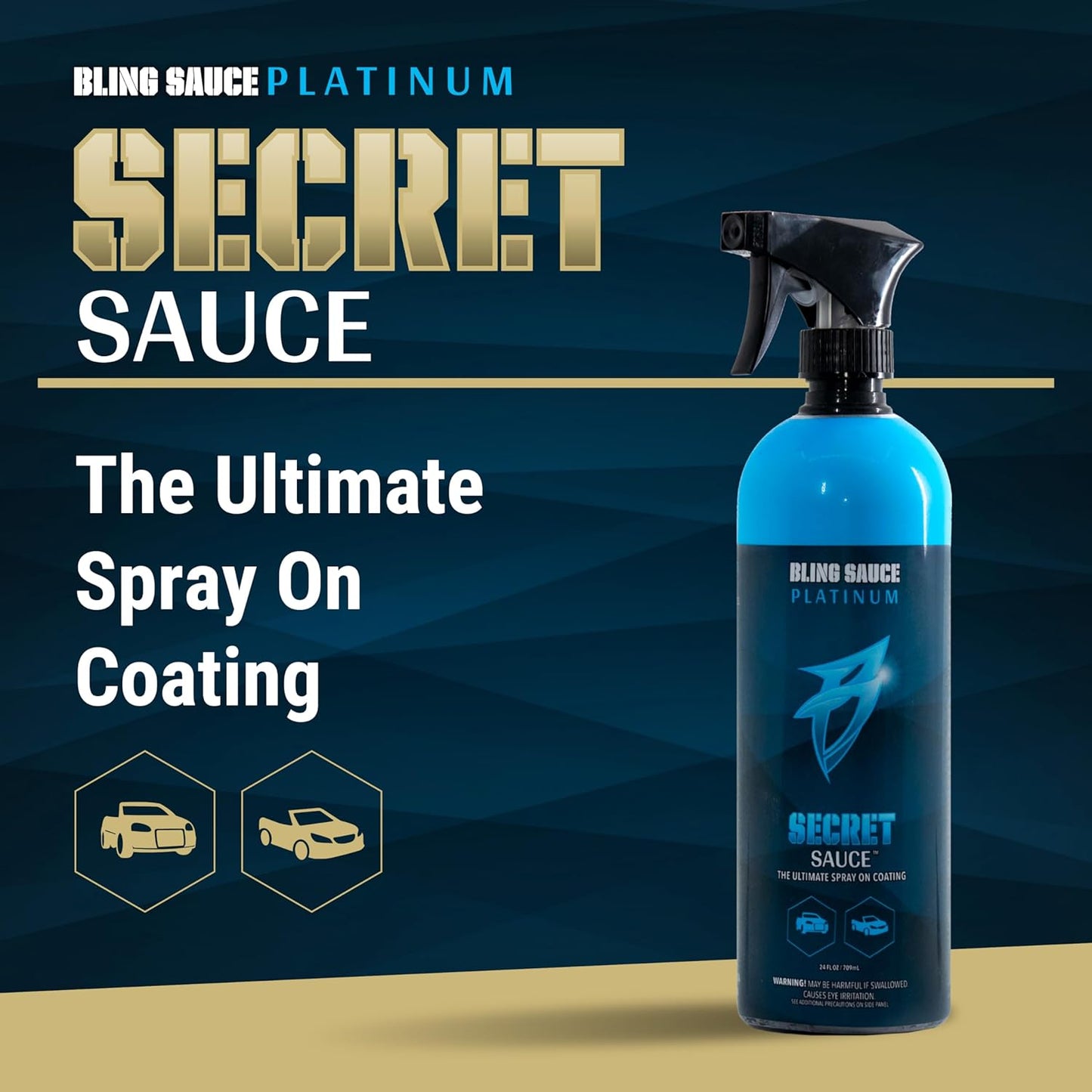 Bling Sauce Platinum: Secret Sauce, High-End Ceramic (Si02) Coat plus Surface Protection with High Gloss Shine, 24oz, for Painted Surfaces, Cars, Trucks, Motorcycles