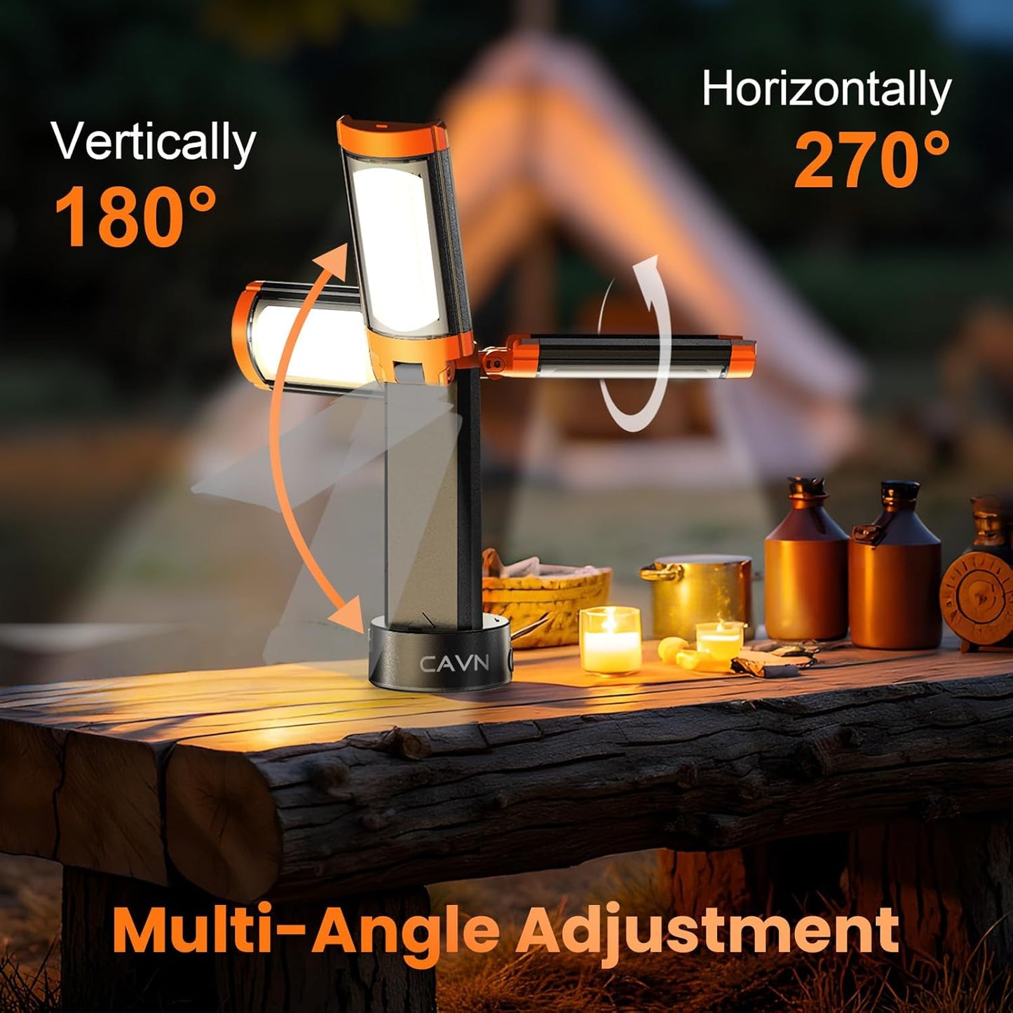 CAVN Rechargeable 10000mAh Camping Lights with Stand 6.5 ft Max Height, Portable Cordless LED Work Light 2200 Lumens 6500/4500/3500K Dimmable Camping Essentials Gear with Detachable Tripod, Orange