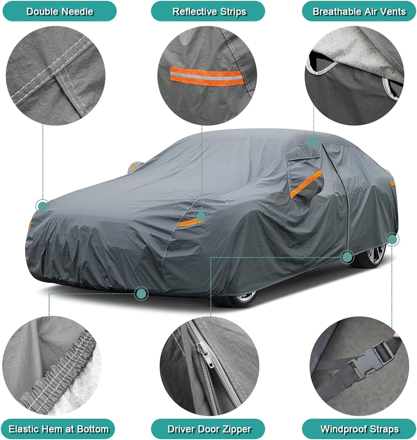 Premium Car Cover Custom Fit Hyundai Santa Fe (2006-2025), 16 Layers Heavy Duty Car Cover Waterproof All Weather with Zipper Door for Sun Rain Snow Dust Uv Protection
