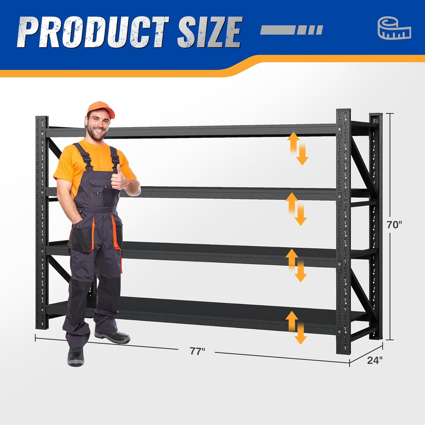 77" W Storage Shelves 9000lbs Garage Metal Shelving Heavy Duty Garage Shelves Adjustable Storage Shelves for Industrial, Factory,(77" W X 24" D X 70" H)
