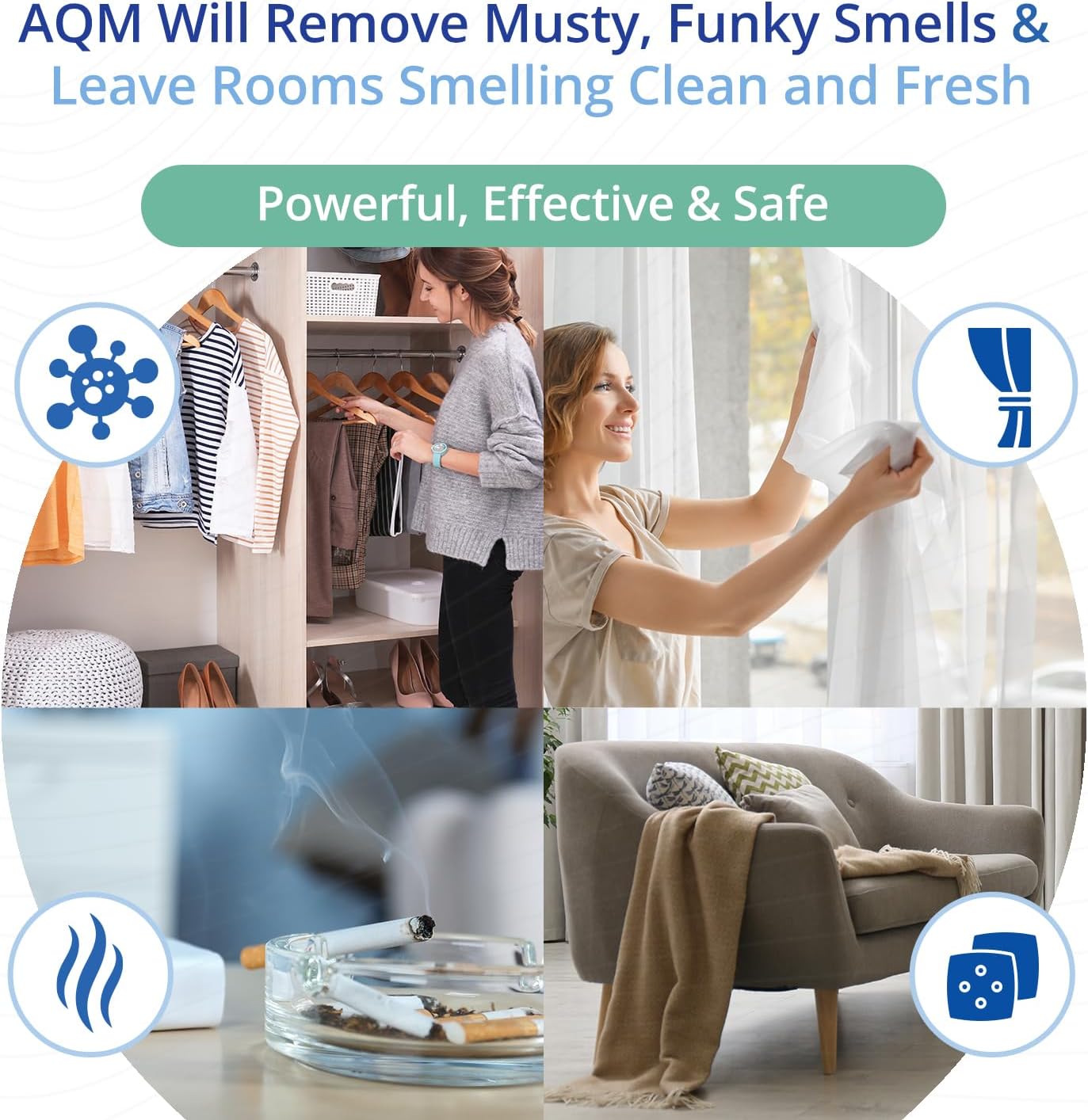 AQM by OdorXit, Air Quality Manager Chlorine Dioxide Odor Removal Packet, Dog Odor Eliminators for Hom, Wet Dog Smell & Car Deodorizer, Cigarette & Strong Smell Neutralizer, 25g