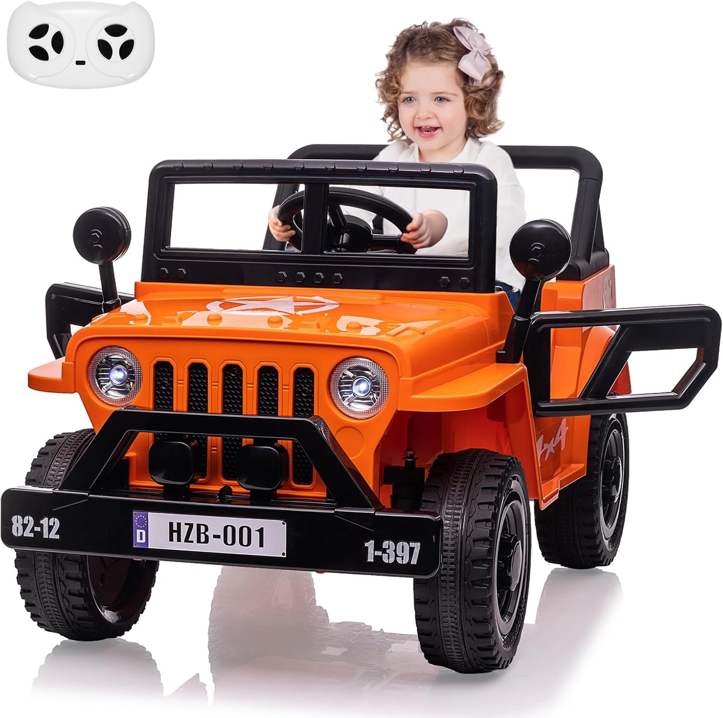 Ride On Car,12V Electric Car for Kids with Remote Control, MP3, LED Headlights, 2 Motors, Double Doors, Safety Belt, Ride On Toys for Boys Girls